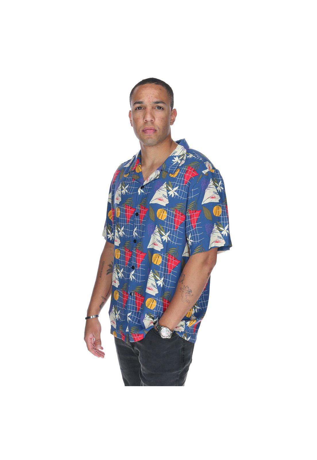 Camisa M/C Hombre Tropical Geometry Azul-1