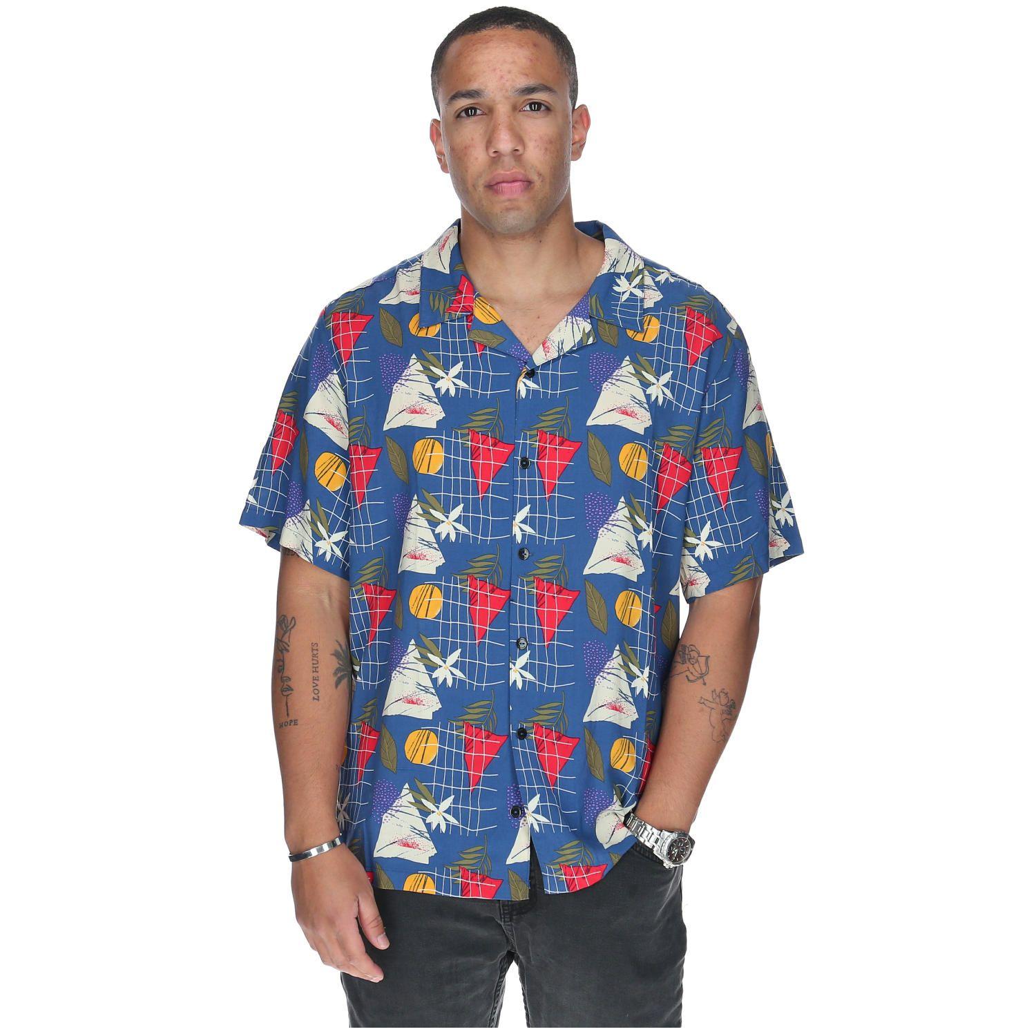 Camisa M/C Hombre Tropical Geometry Azul-0