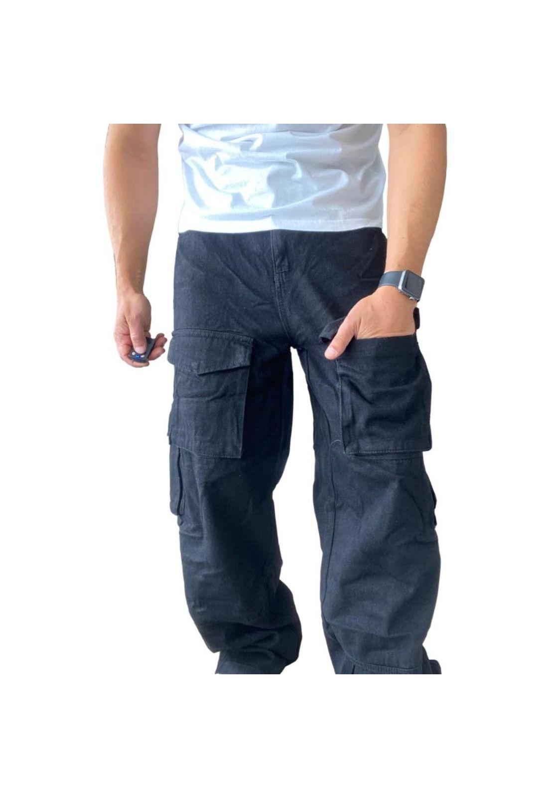 Jeans Diábolo Negro Cargo Ancho Wide Leg Hombre-8