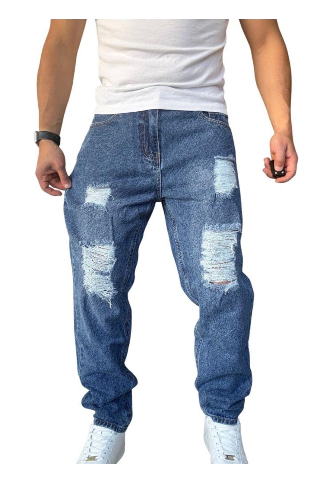 Jeans Tela Rígida Corte Mom Rasgado - 48-0