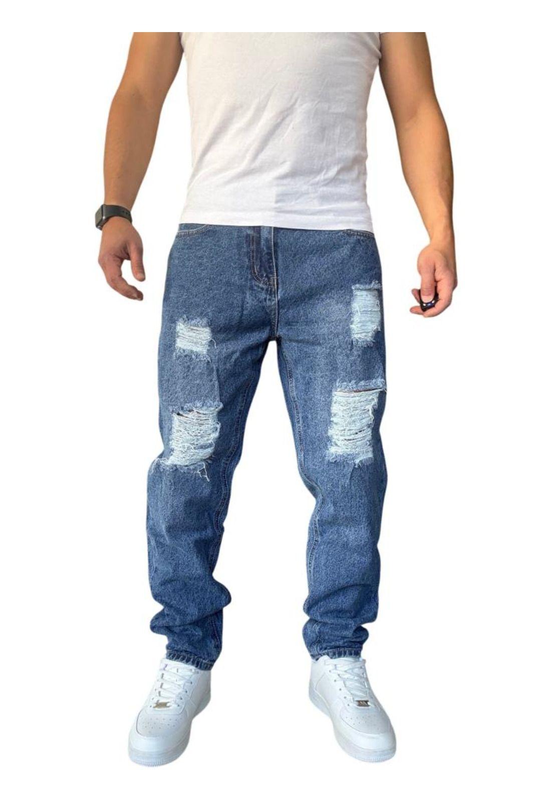 Jeans Tela Rígida Corte Mom Rasgado - 48-3