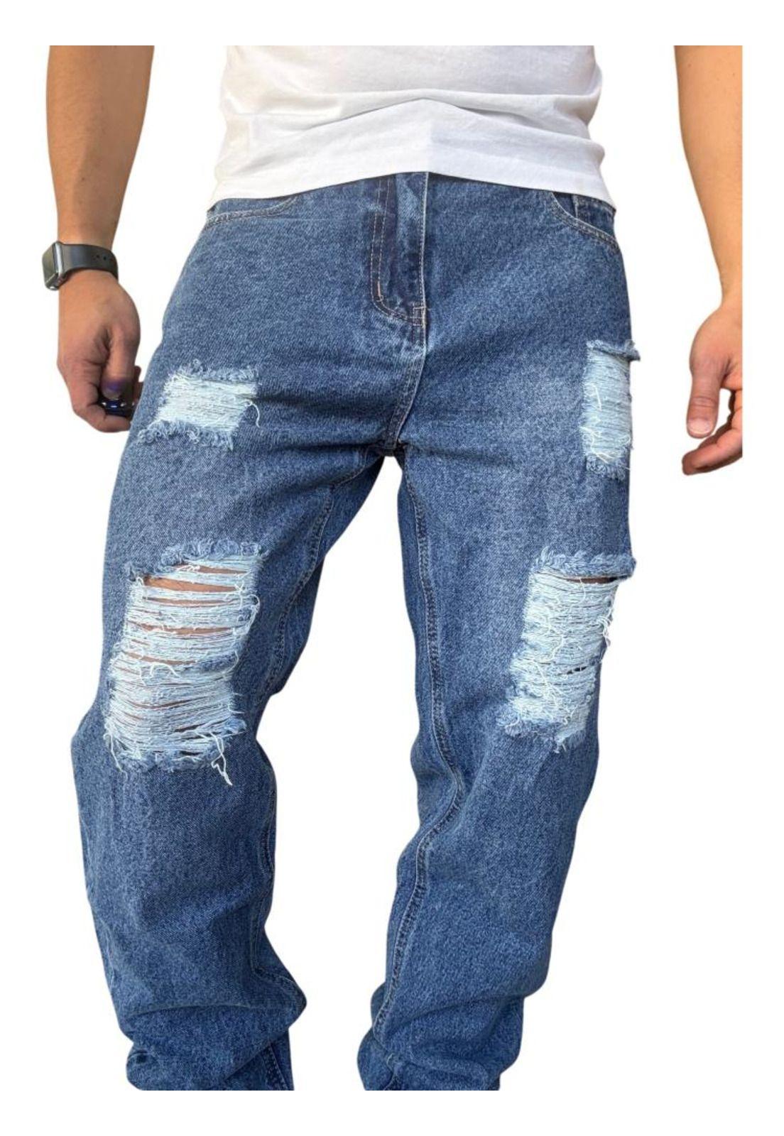 Jeans Tela Rígida Corte Mom Rasgado - 48-7