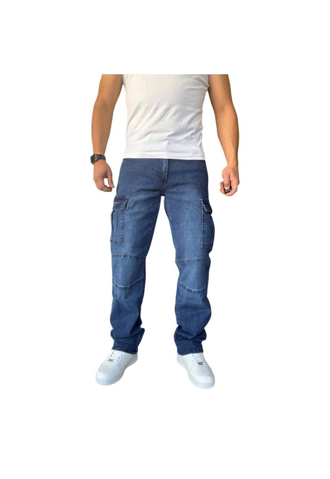 Jeans Cargo Recto Elasticado Stragth Fit Focalizado - Azul - 50-0