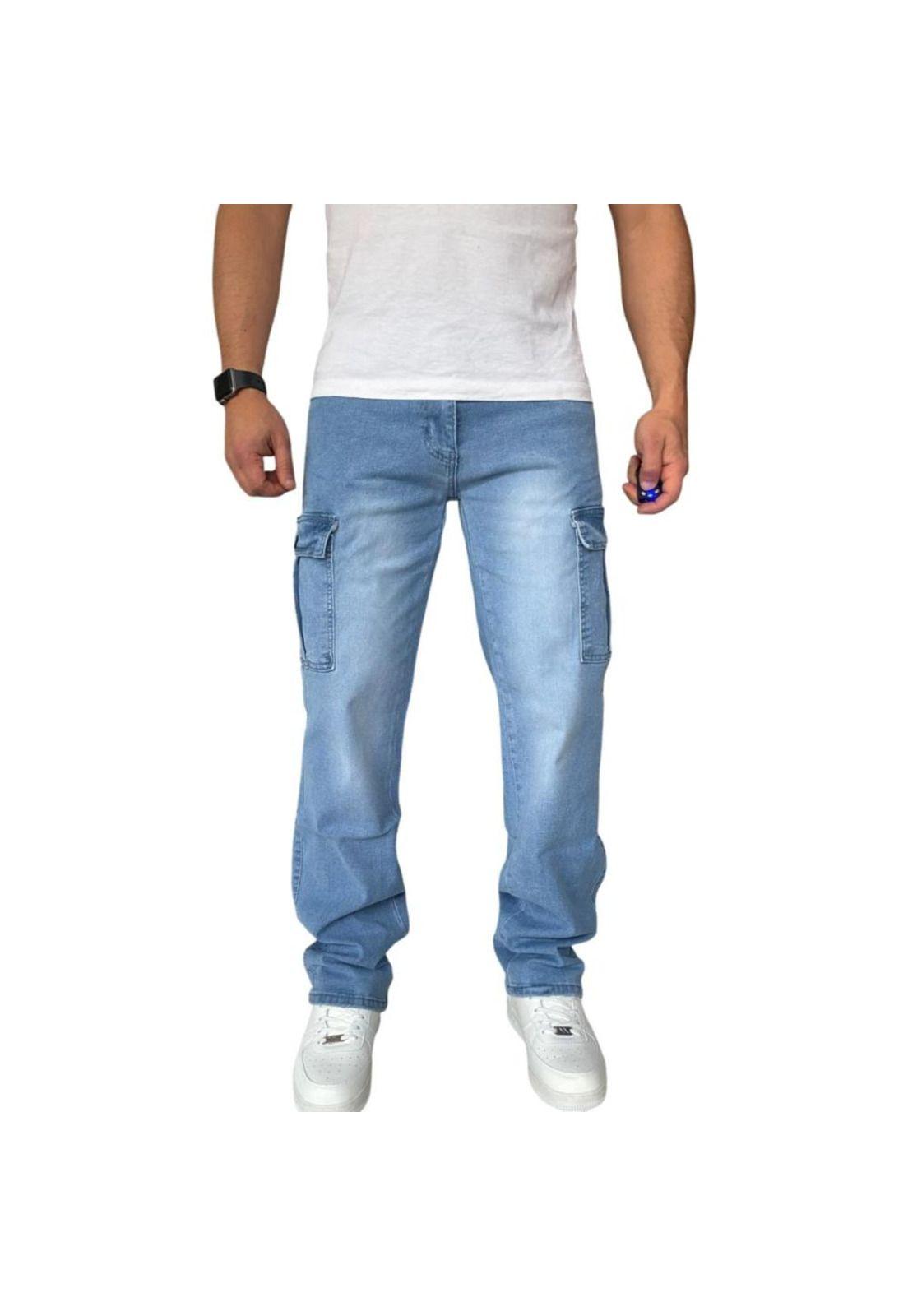 Jeans Cargo Recto Elasticado Stragth Fit Focalizado - Azul - 50-0