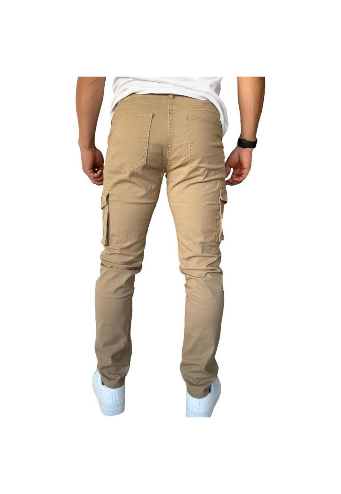Pantalón De Tela Cargo Slim Fit Mosaico Elasticado Caqui-6