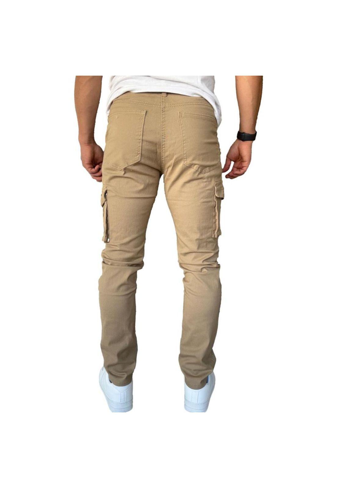 Pantalón De Tela Cargo Slim Fit Mosaico Elasticado Caqui-7