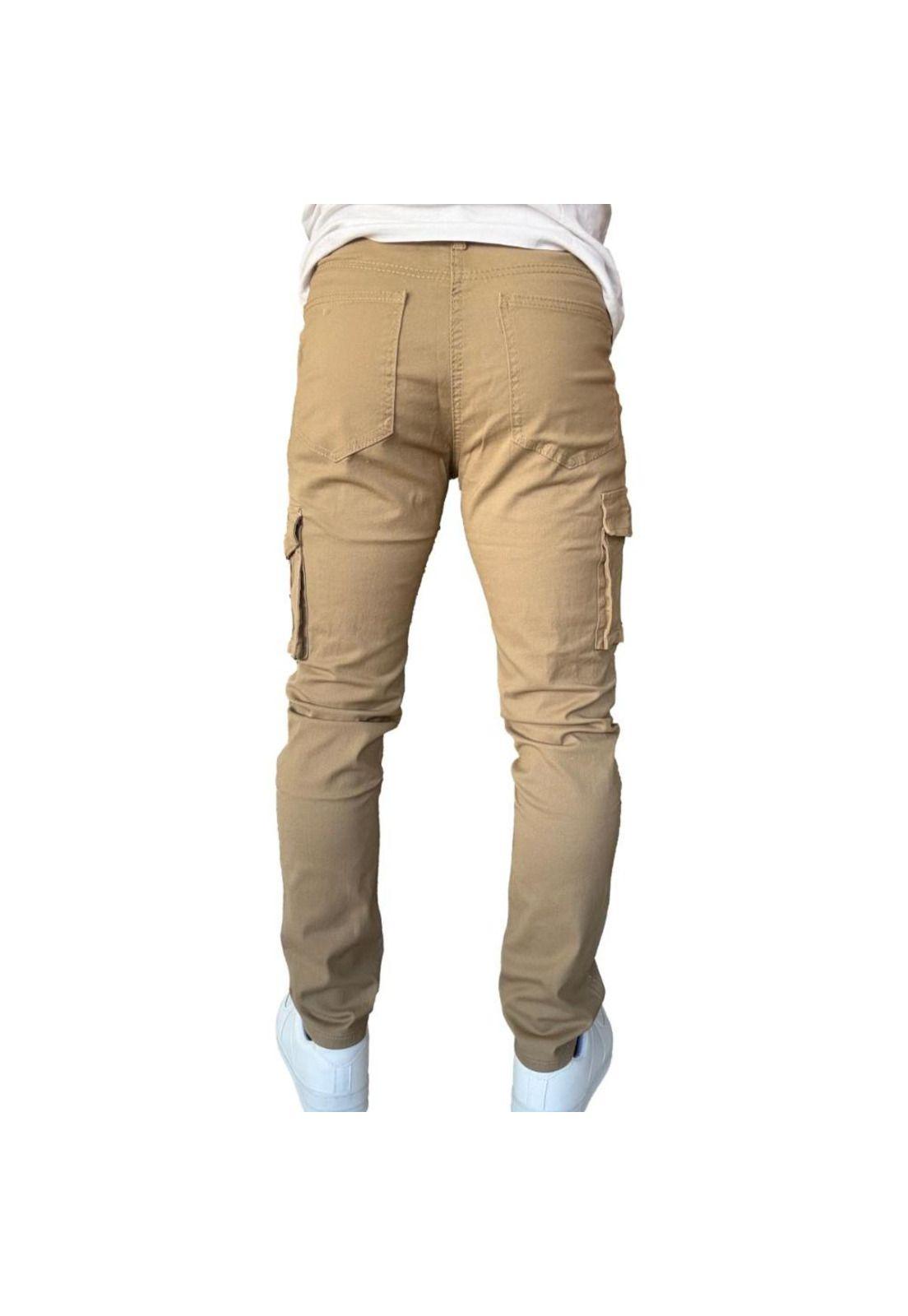 Pantalón De Tela Cargo Slim Fit Mosaico Elasticado Caqui-8