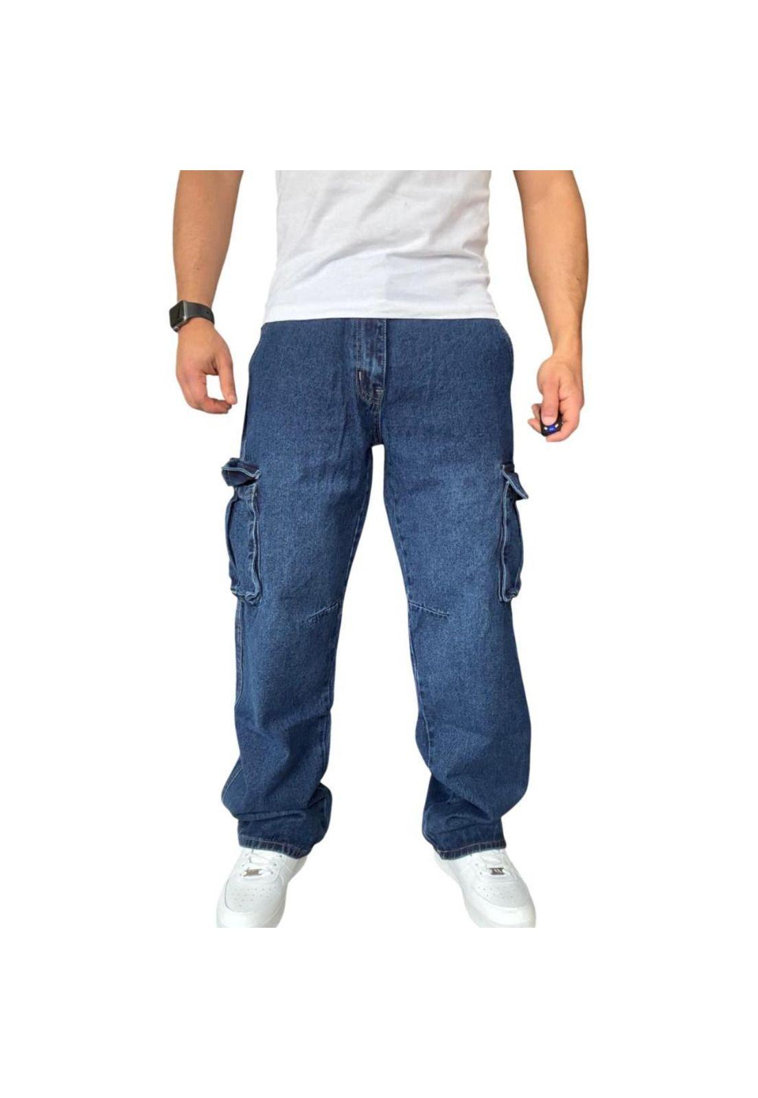 Jeans Cargo Recto Ancho Billy Baggy Fit Tela Rígida - Azul oscuro - 44-0