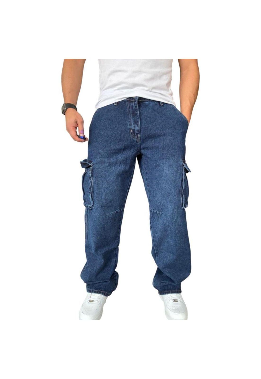 Jeans Cargo Recto Ancho Billy Baggy Fit Tela Rígida - Azul oscuro - 44-2