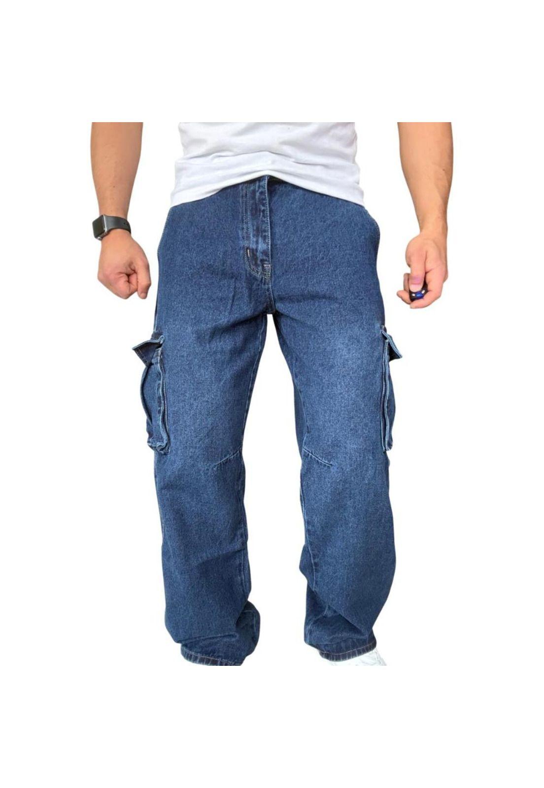 Jeans Cargo Recto Ancho Billy Baggy Fit Tela Rígida - Azul oscuro - 44-4