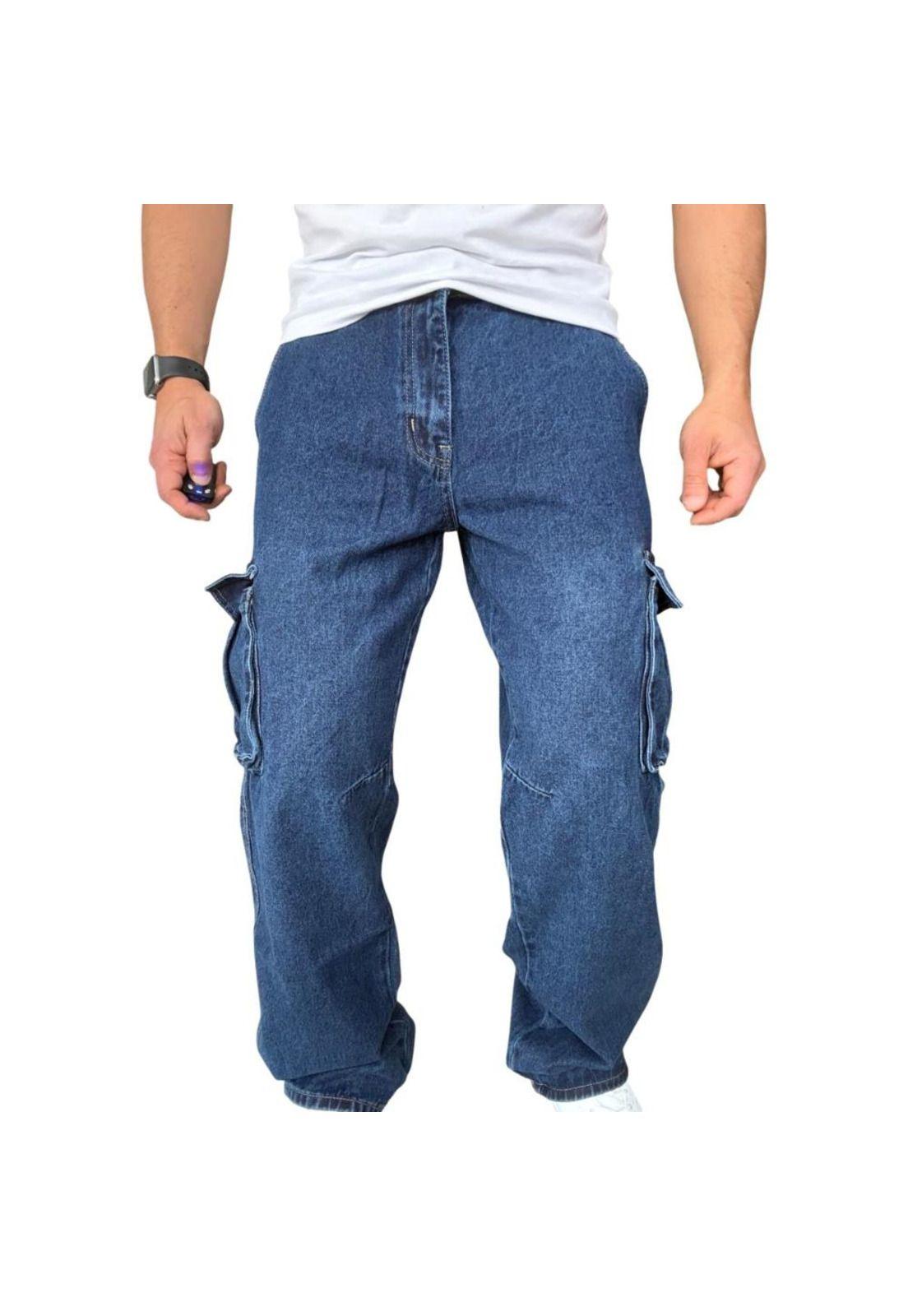 Jeans Cargo Recto Ancho Billy Baggy Fit Tela Rígida - Azul oscuro - 44-5