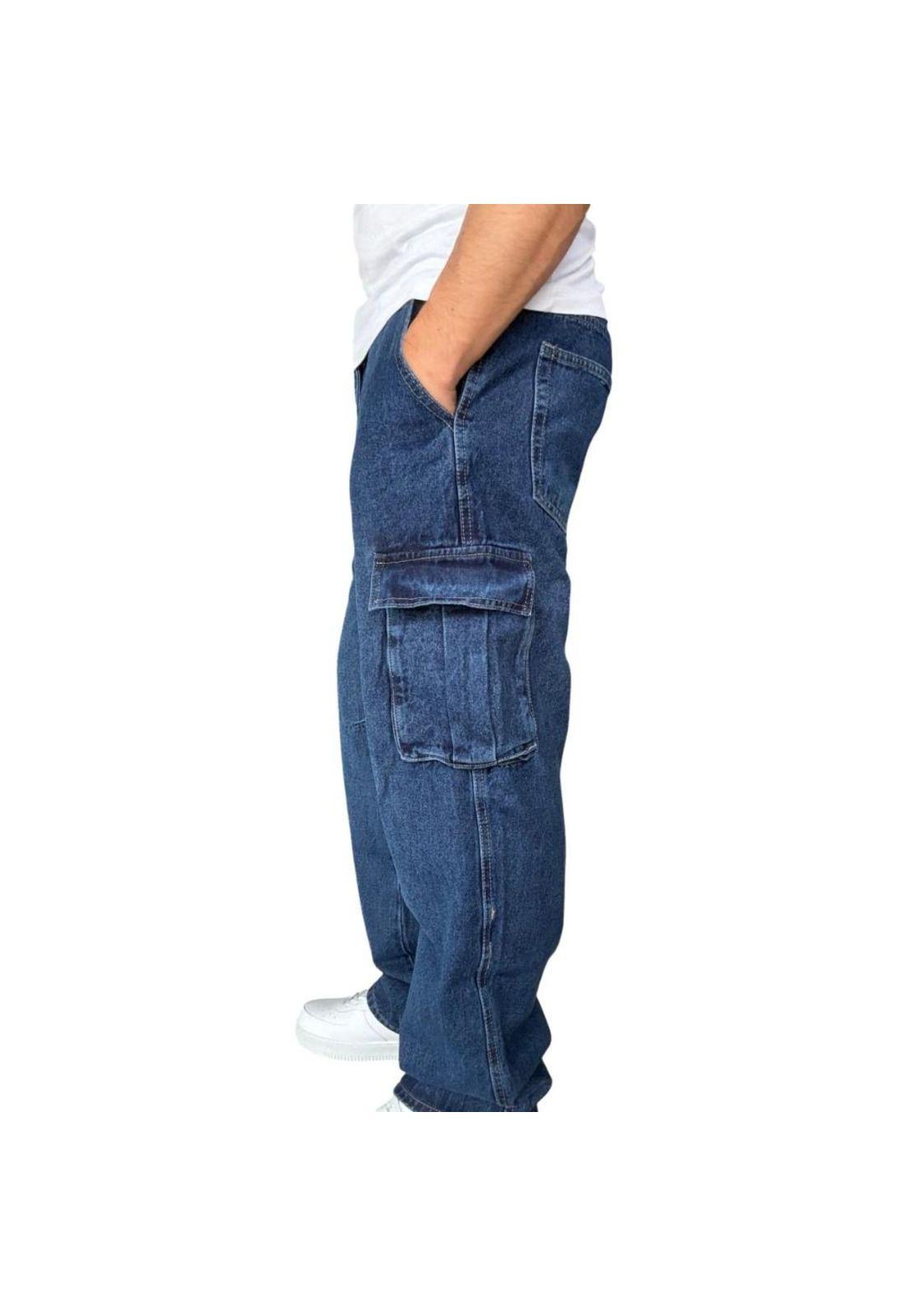 Jeans Cargo Recto Ancho Billy Baggy Fit Tela Rígida - Azul oscuro - 44-7