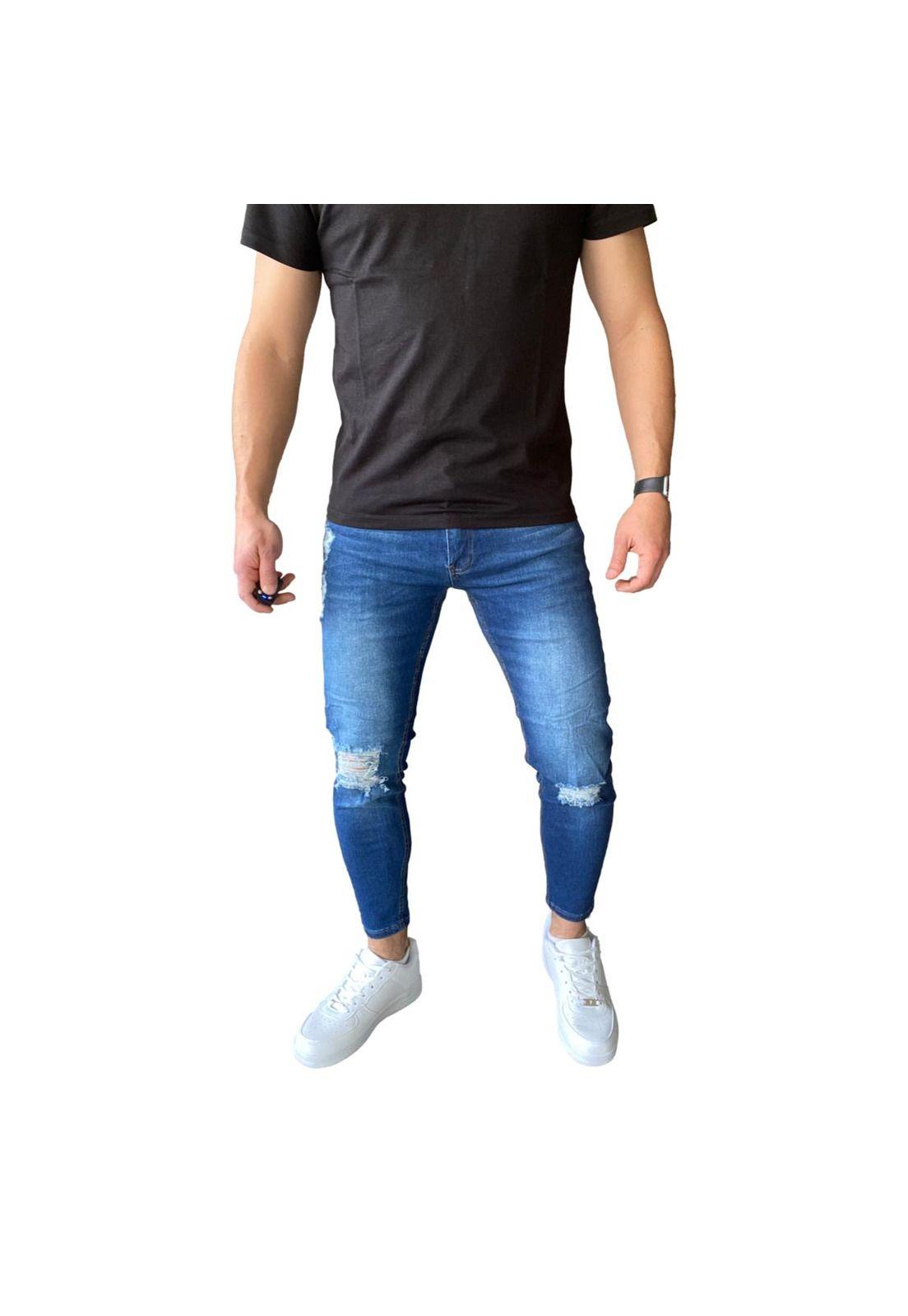 Jeans Destroyed  Ankle Fit Azul 14509-0