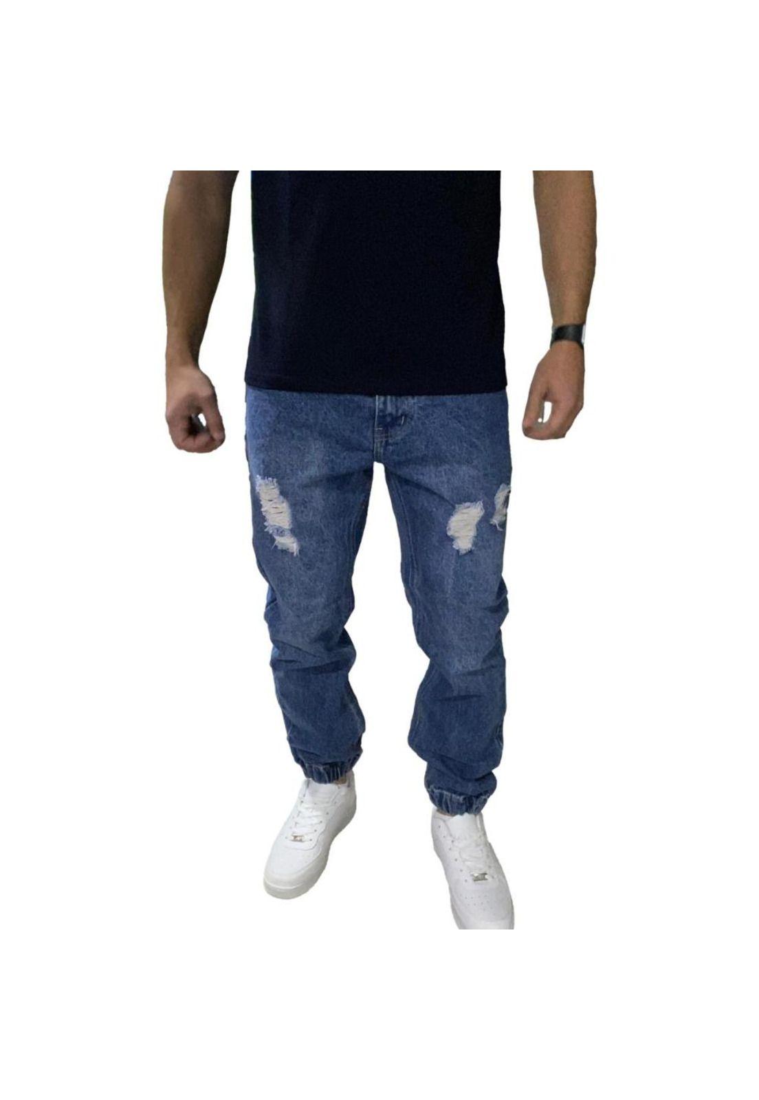 Joggers Jeans Mom Rasgado Tela Rígida Azul-2