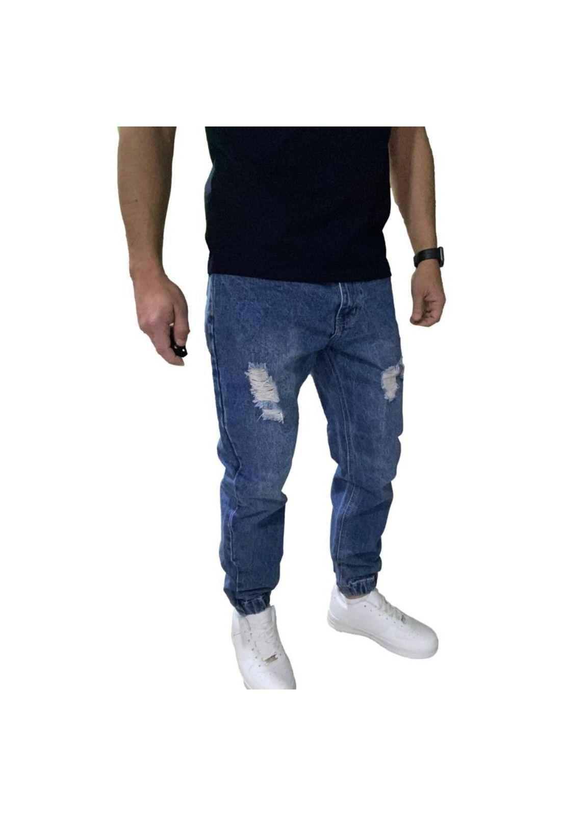 Joggers Jeans Mom Rasgado Tela Rígida Azul-3