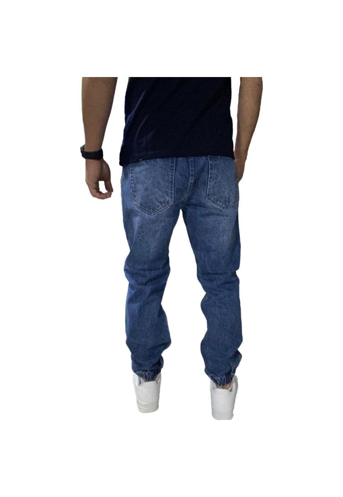 Joggers Jeans Mom Rasgado Tela Rígida Azul-4
