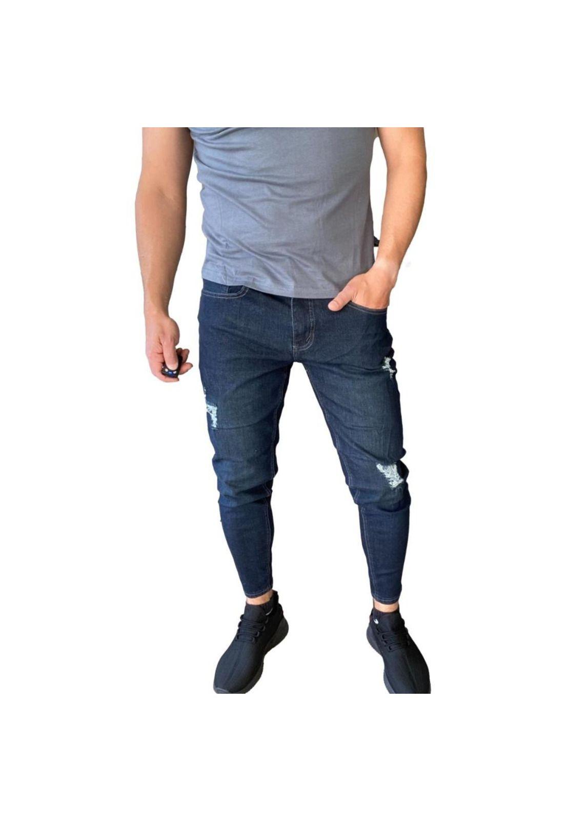 Jeans Destroyed Super Slim Ankle Azul Marino-1