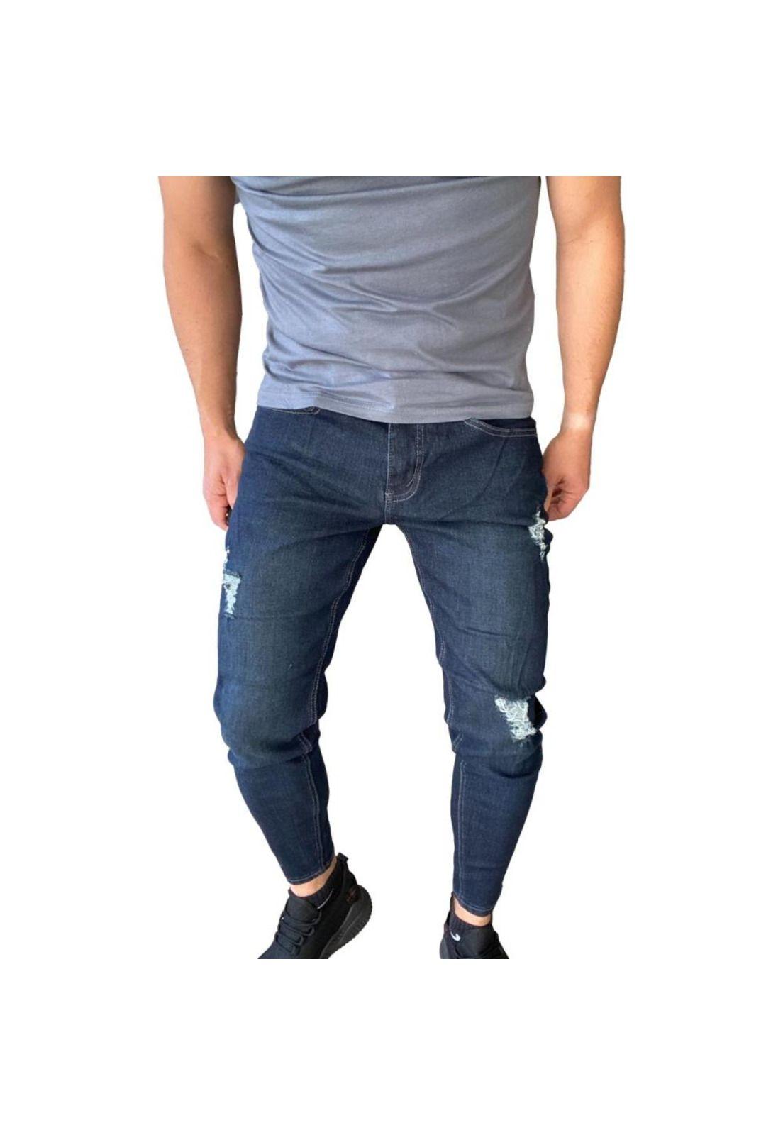Jeans Destroyed Super Slim Ankle Azul Marino-3