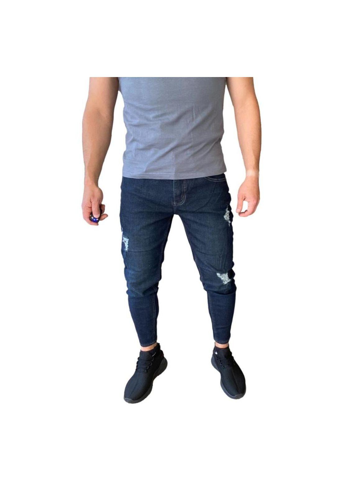 Jeans Destroyed Super Slim Ankle Azul Marino-4