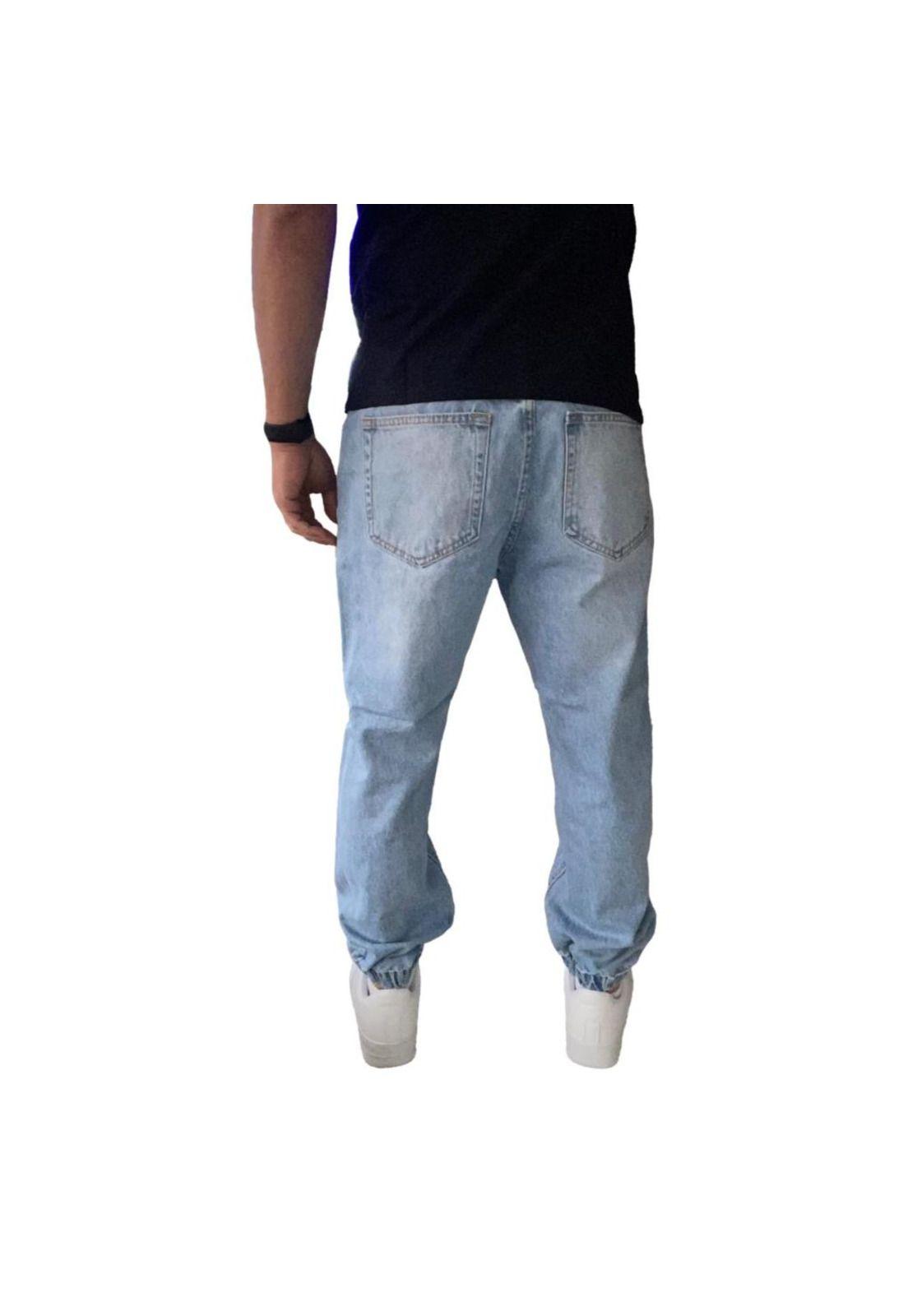 Joggers Jeans Mom Rasgado Tela Rígida Celeste-4