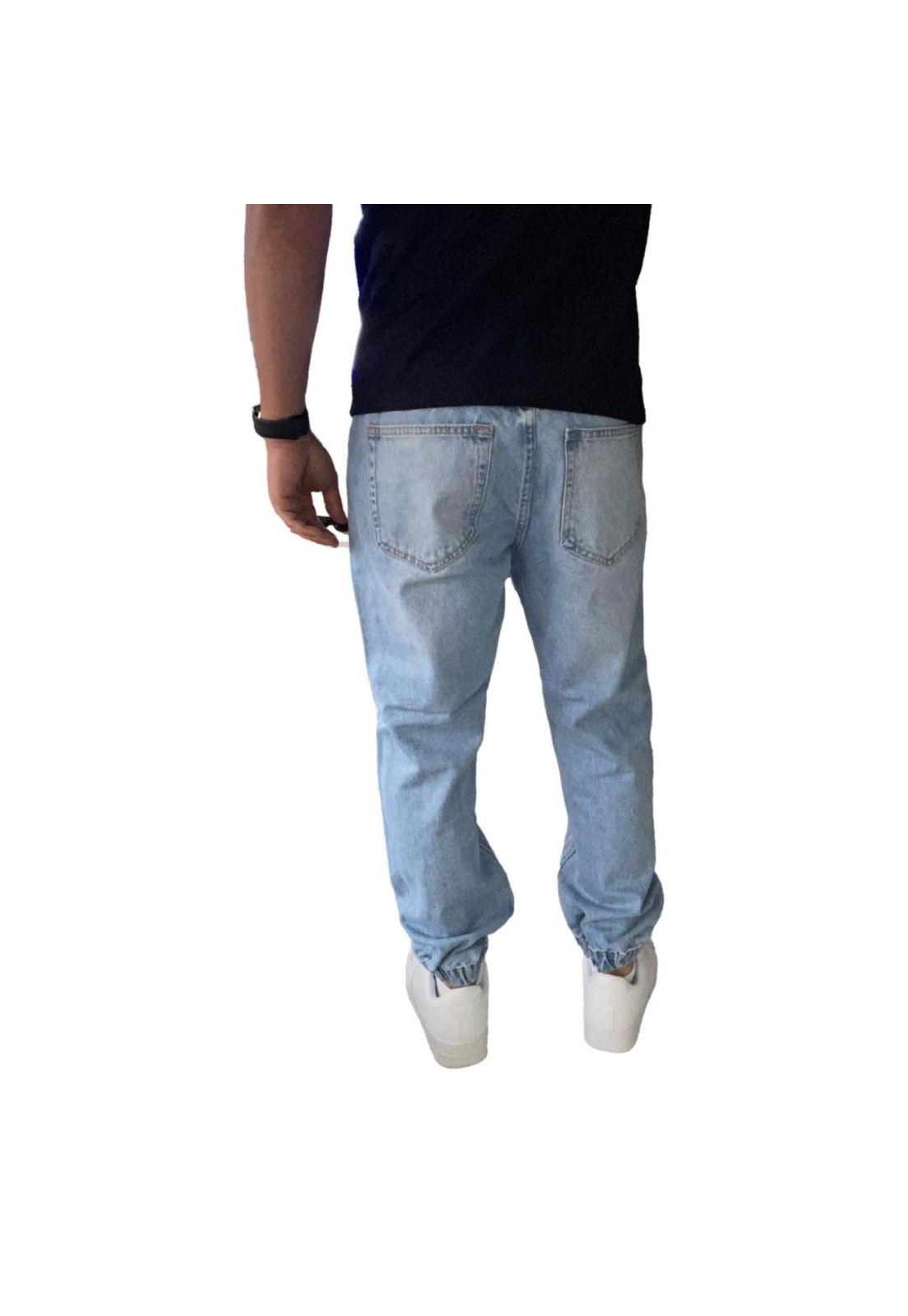 Joggers Jeans Mom Rasgado Tela Rígida Celeste-5