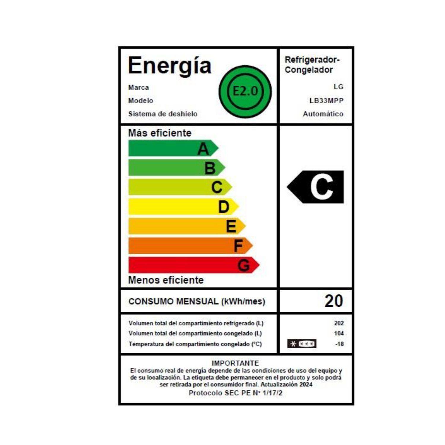 Refrigerador Bottom Freezer LG 306 Litros con Motor Smart Inverter LB33MPP-6