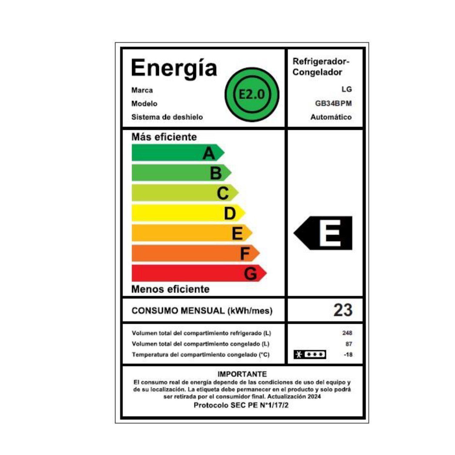 Refrigerador Bottom Freezer LG 335 Litros con Motor Smart Inverter Compressor GB34BPM-6