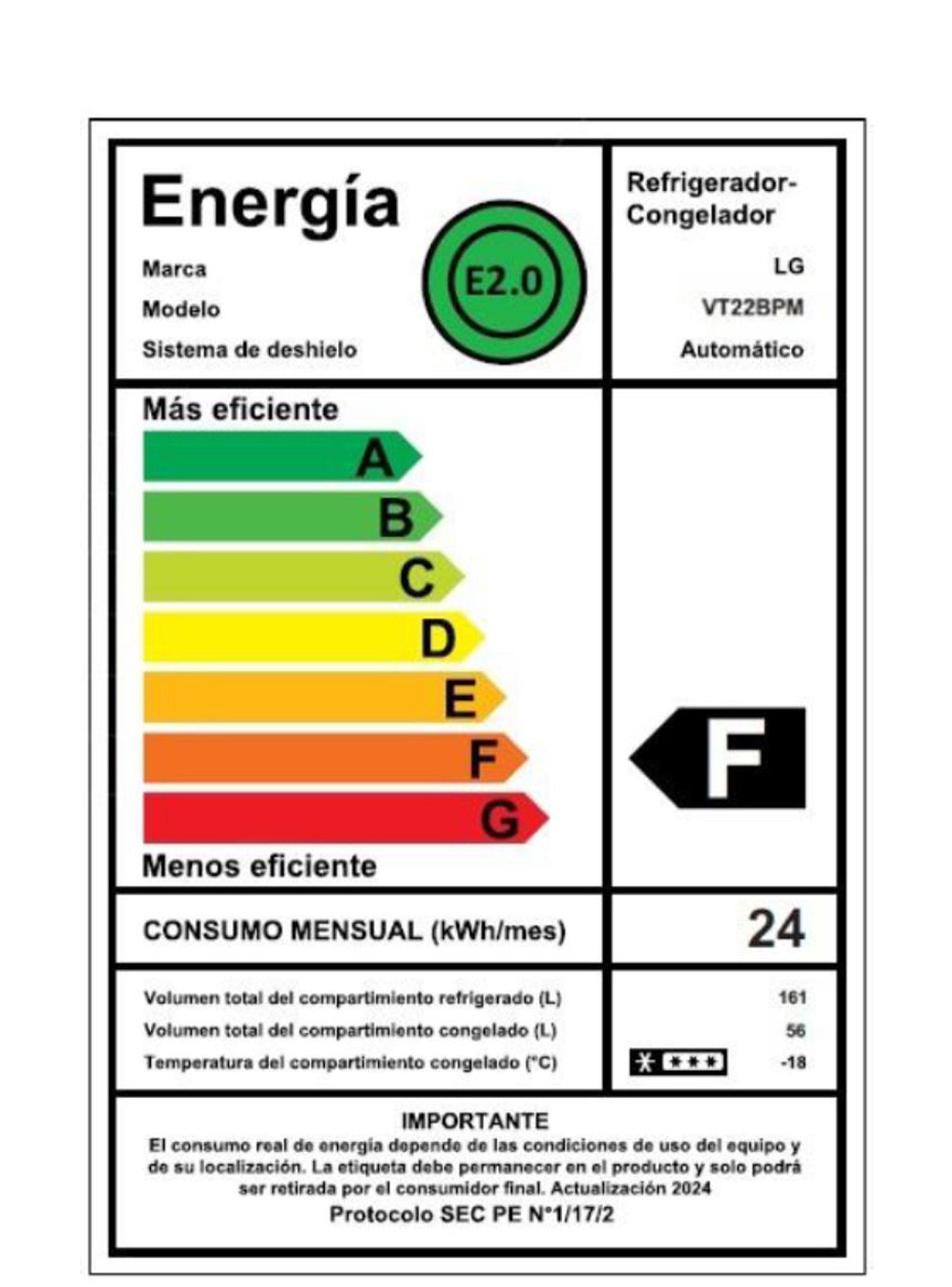 Refrigerador Top Freezer LG 217 Litros con Multi Air Flow VT22BPM-6