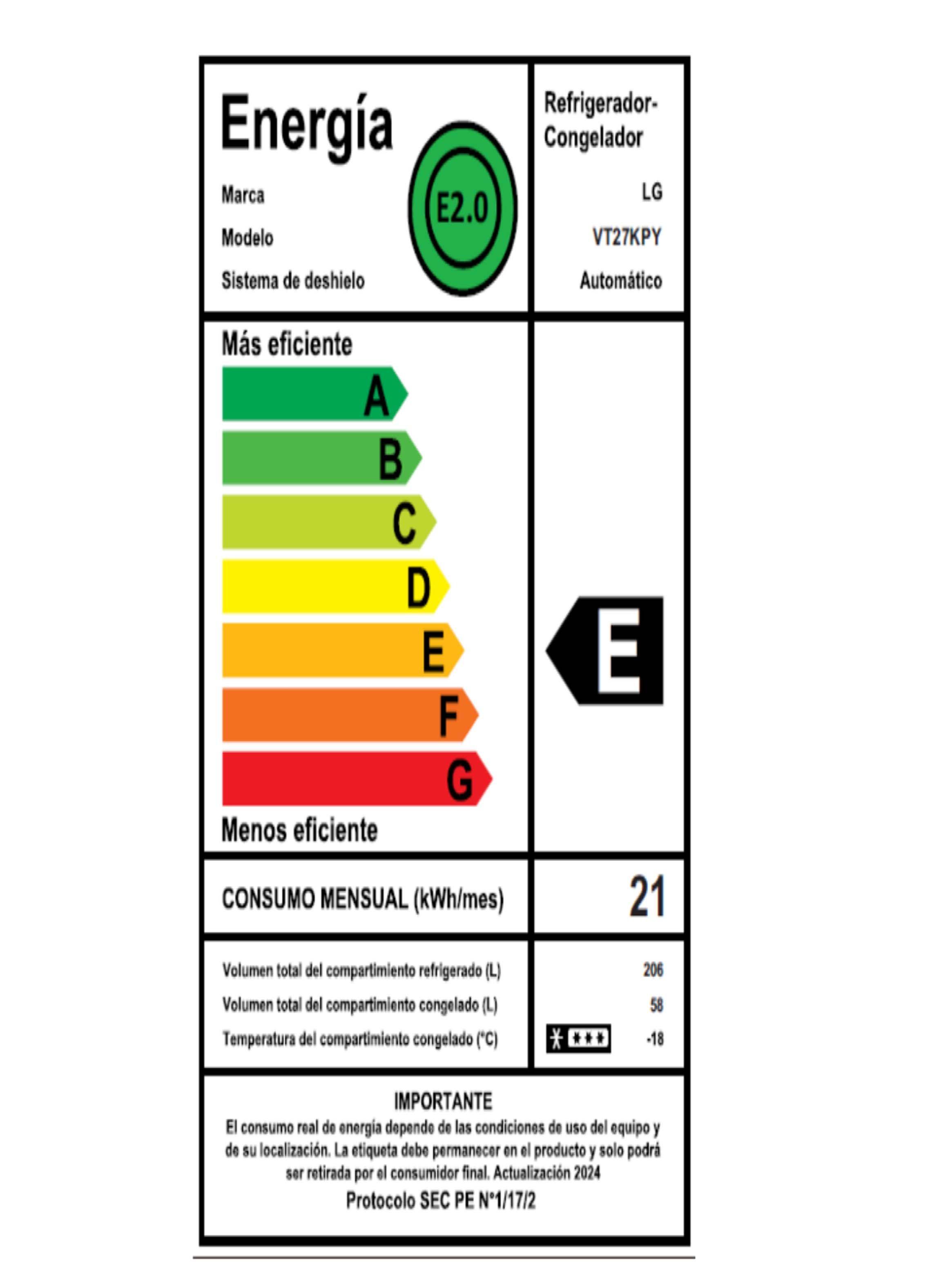 Refrigerador Top Freezer LG 264 Litros con Smart Inverter Compressor VT27KPY-6