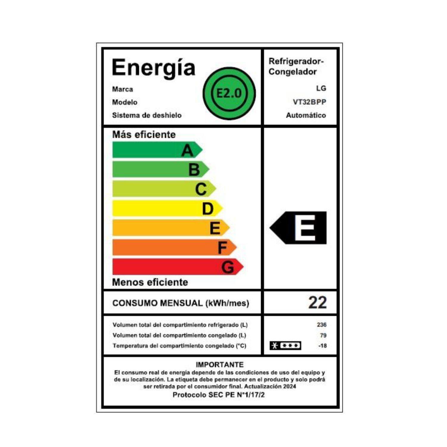 Refrigerador Top Freezer LG 315 Litros con Motor Smart Inverter Compressor VT32BPP-6