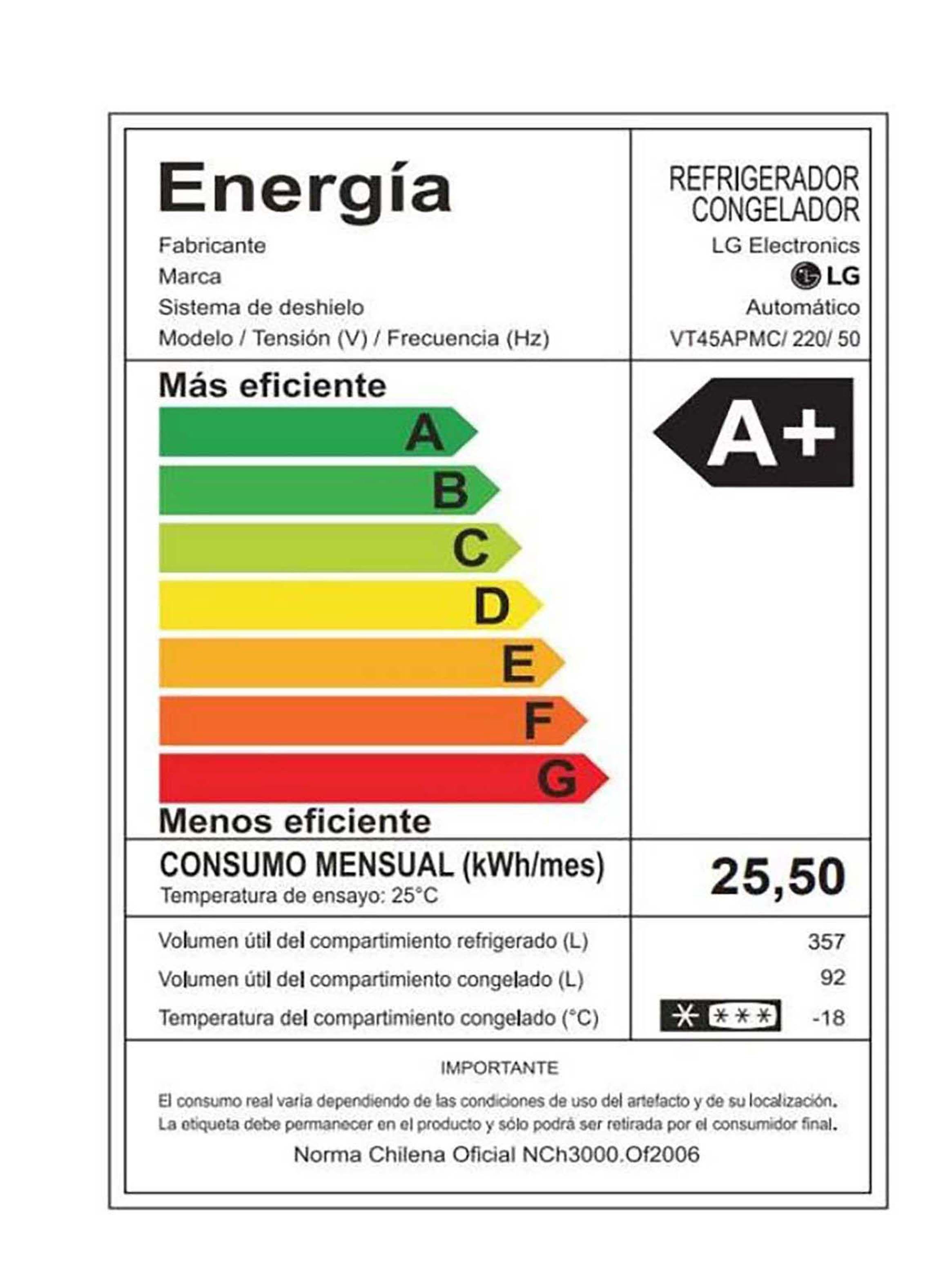 Refrigerador Top Freezer LG 449 Litros con Door Cooling+™ VT45APMC-6