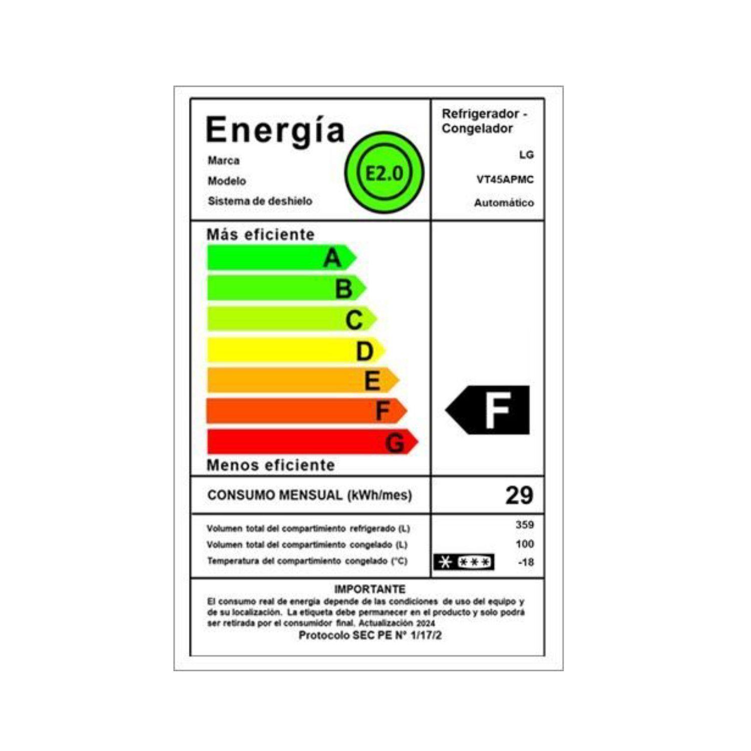 Refrigerador Top Freezer LG 459 Litros con Door Cooling+™ VT45APMC-6