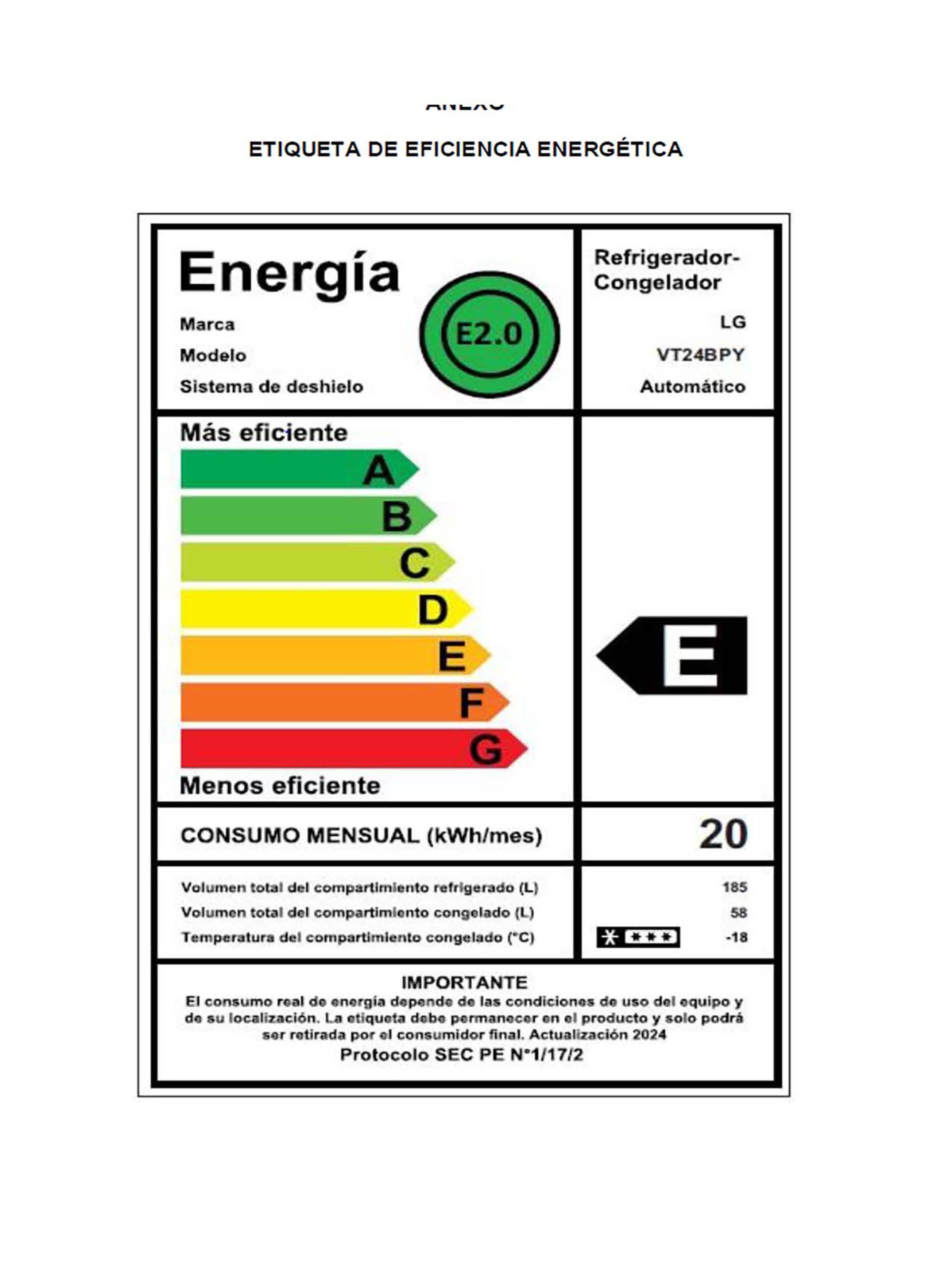 Refrigerador Top Freezer LG 243 Litros con Motor Smart Inverter  VT24BPY-6