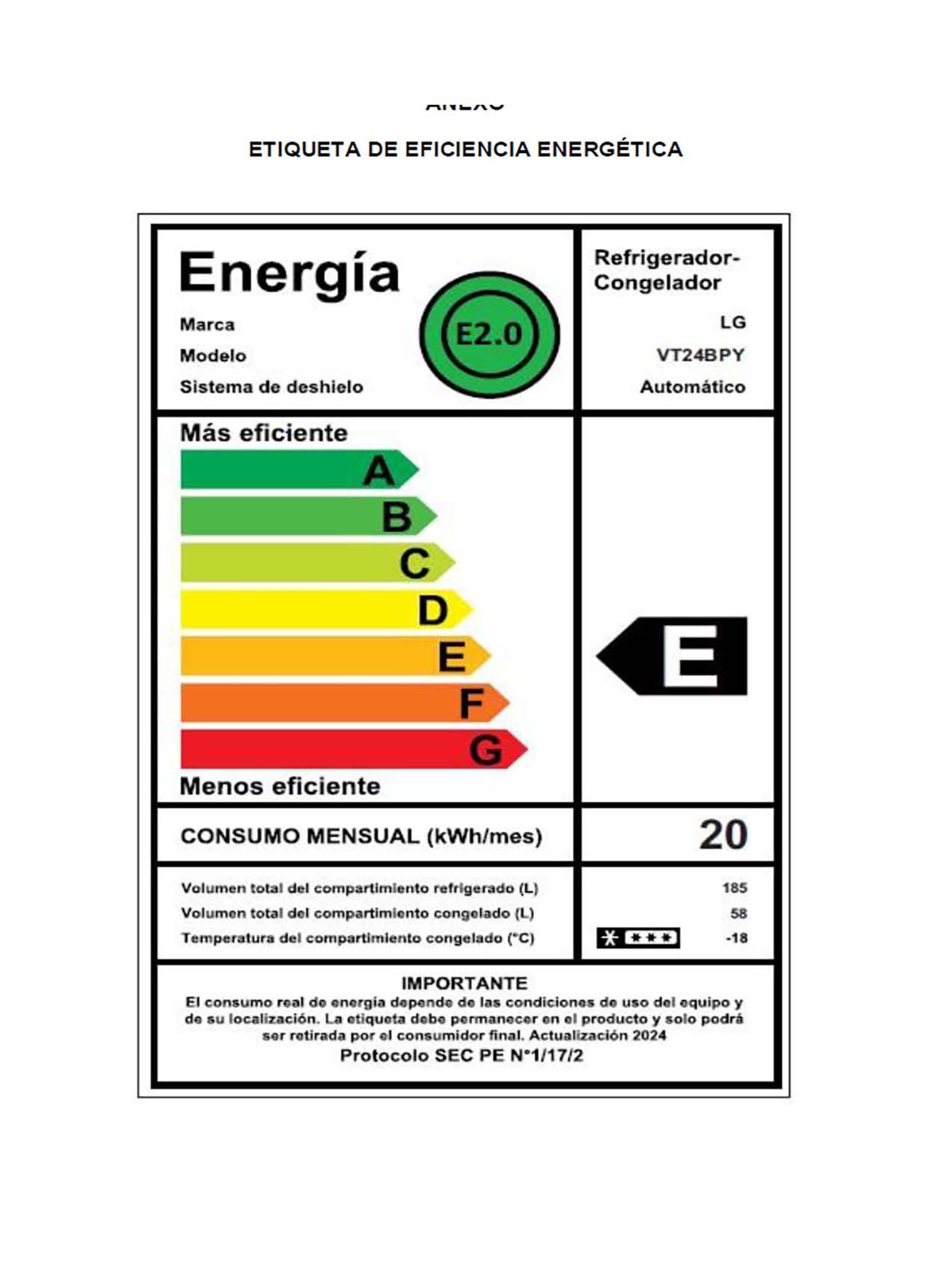 Refrigerador Top Freezer LG 243 Litros con Motor Smart Inverter  VT24BPY-6