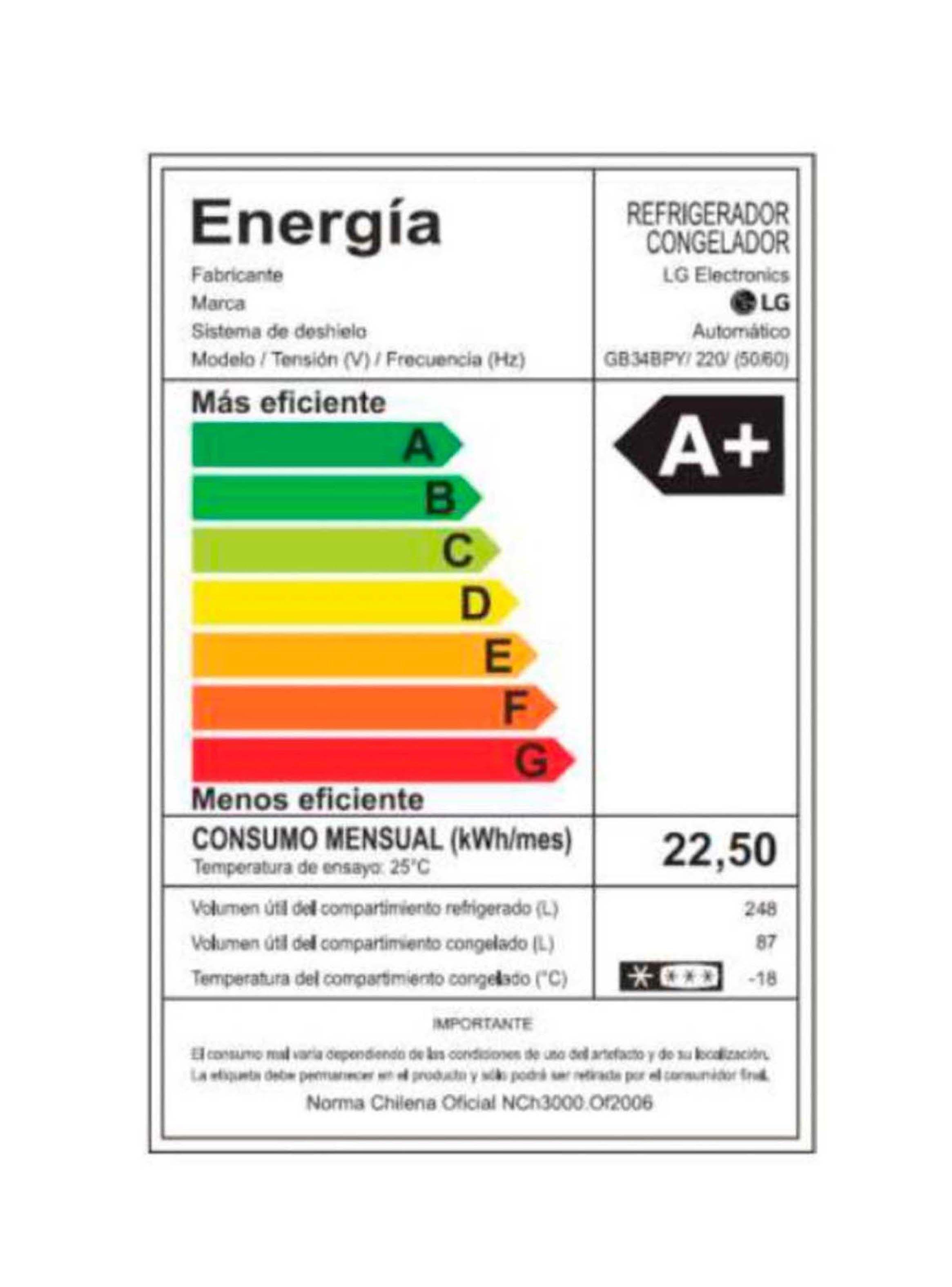 Refrigerador Bottom Freezer LG 335 Litros con Motor Smart Inverter Compressor GB34BPY-6