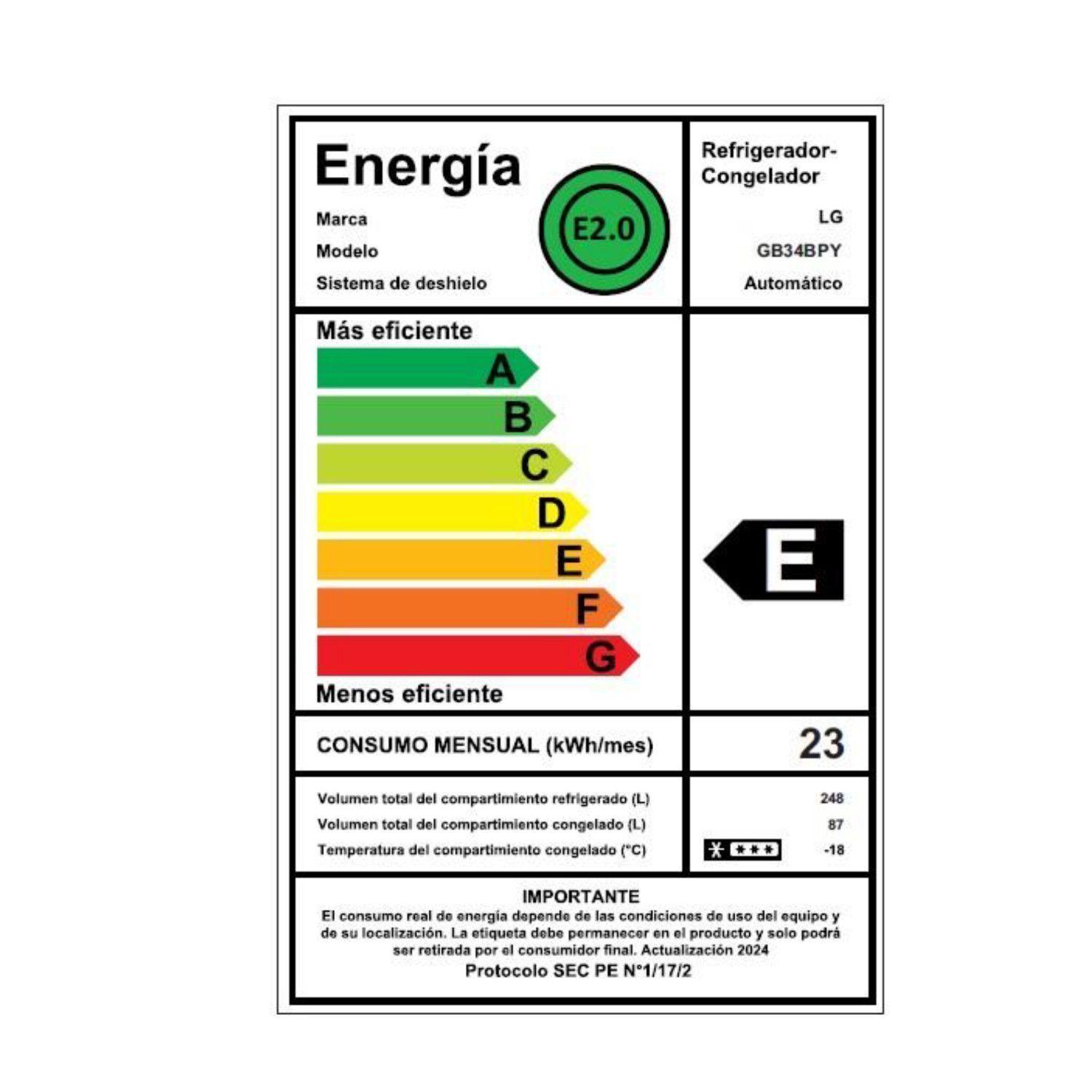 Refrigerador Bottom Freezer LG 335 Litros con Motor Smart Inverter Compressor GB34BPY-6
