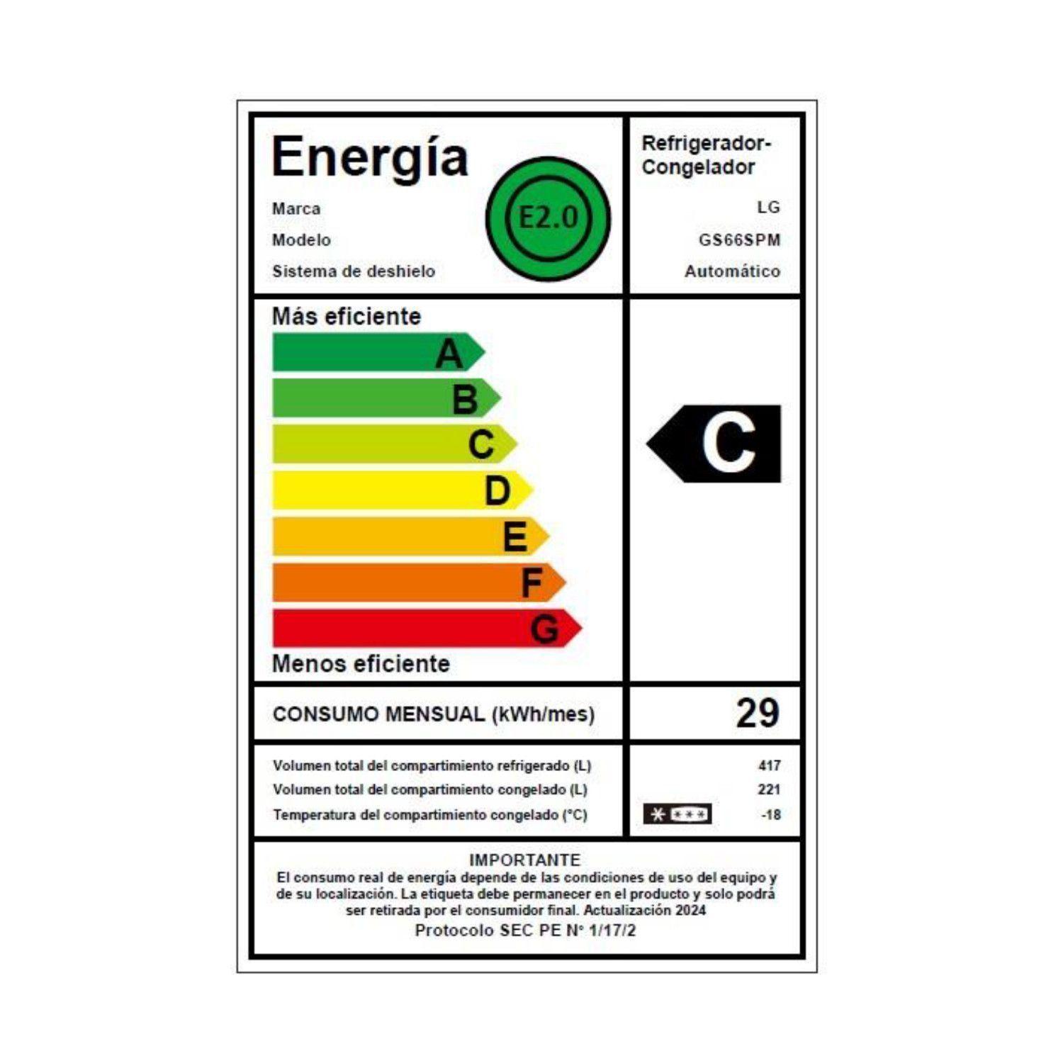 Refrigerador Side by Side LG 638 Litros con Motor Smart Inverter Compressor GS66SPM-6