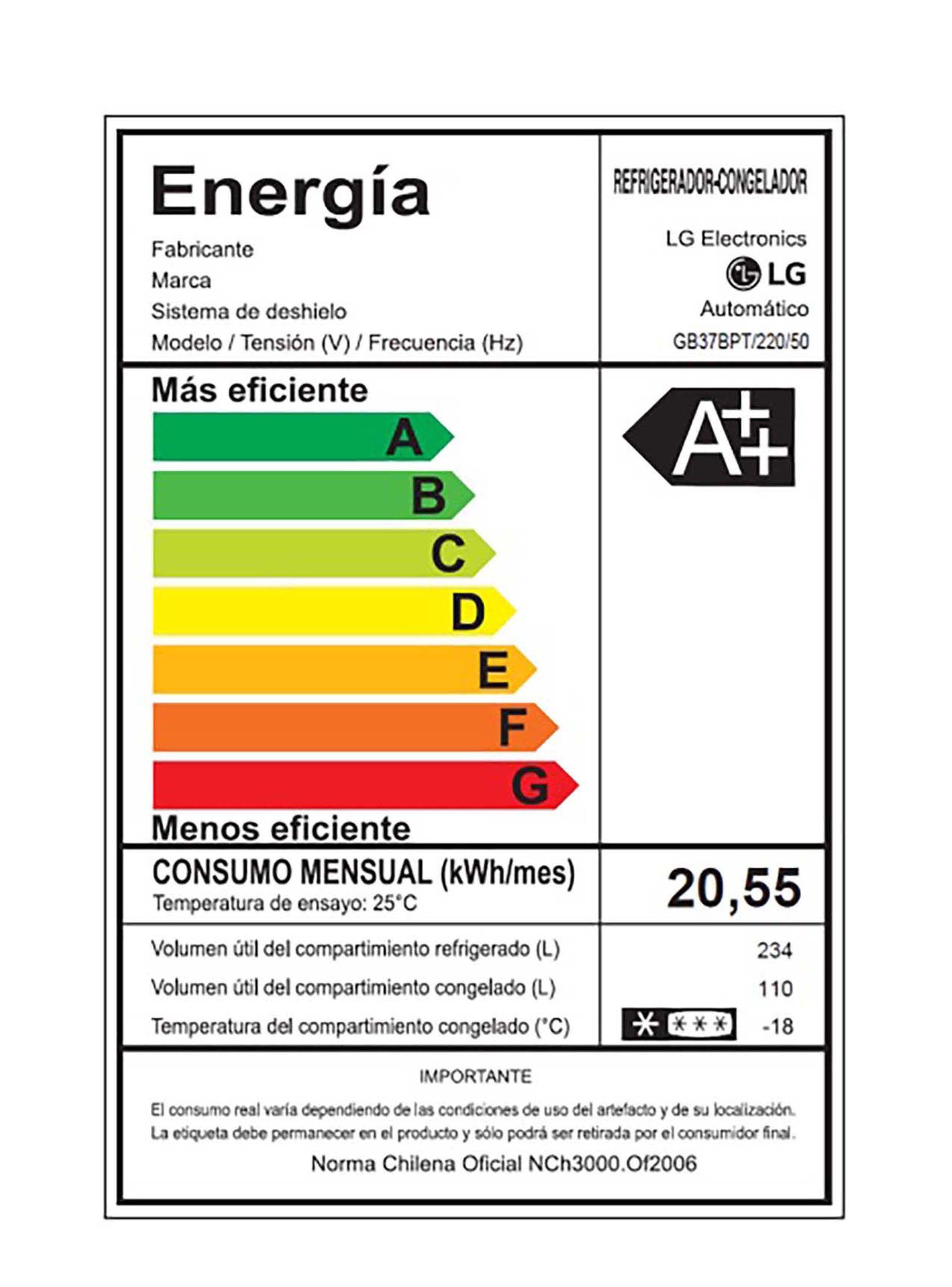 Refrigerador Bottom Freezer LG 234 Litros con Motor Smart Inverter Compressor GB37BPT-7