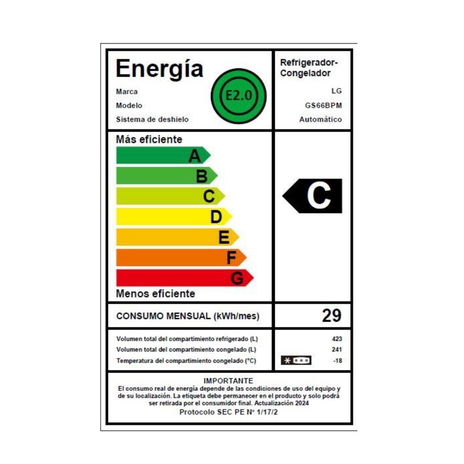 Refrigerador Side by Side LG 664 Litros con Motor Smart Inverter GS66BPM-6