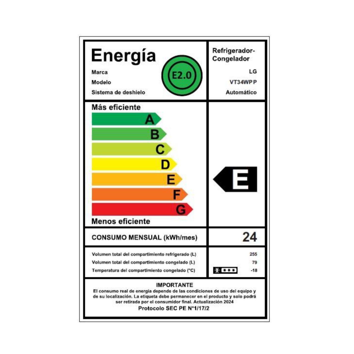Refrigerador Top Freezer LG 334 Litros con Motor Smart Inverter Compressor VT34WPP-6