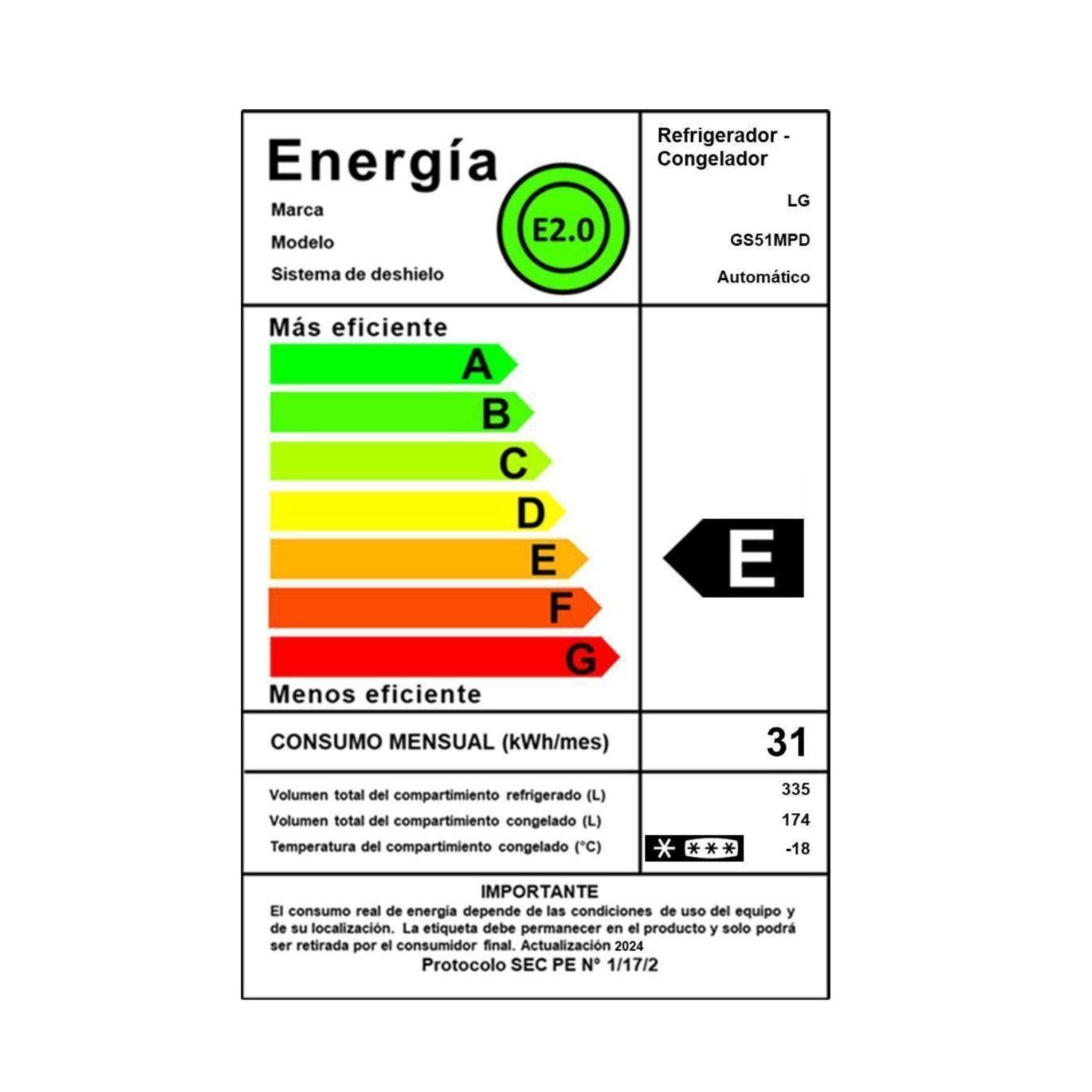 Refrigerador Side by Side LG 509 Litros con Motor Smart Inverter GS51MPD-6