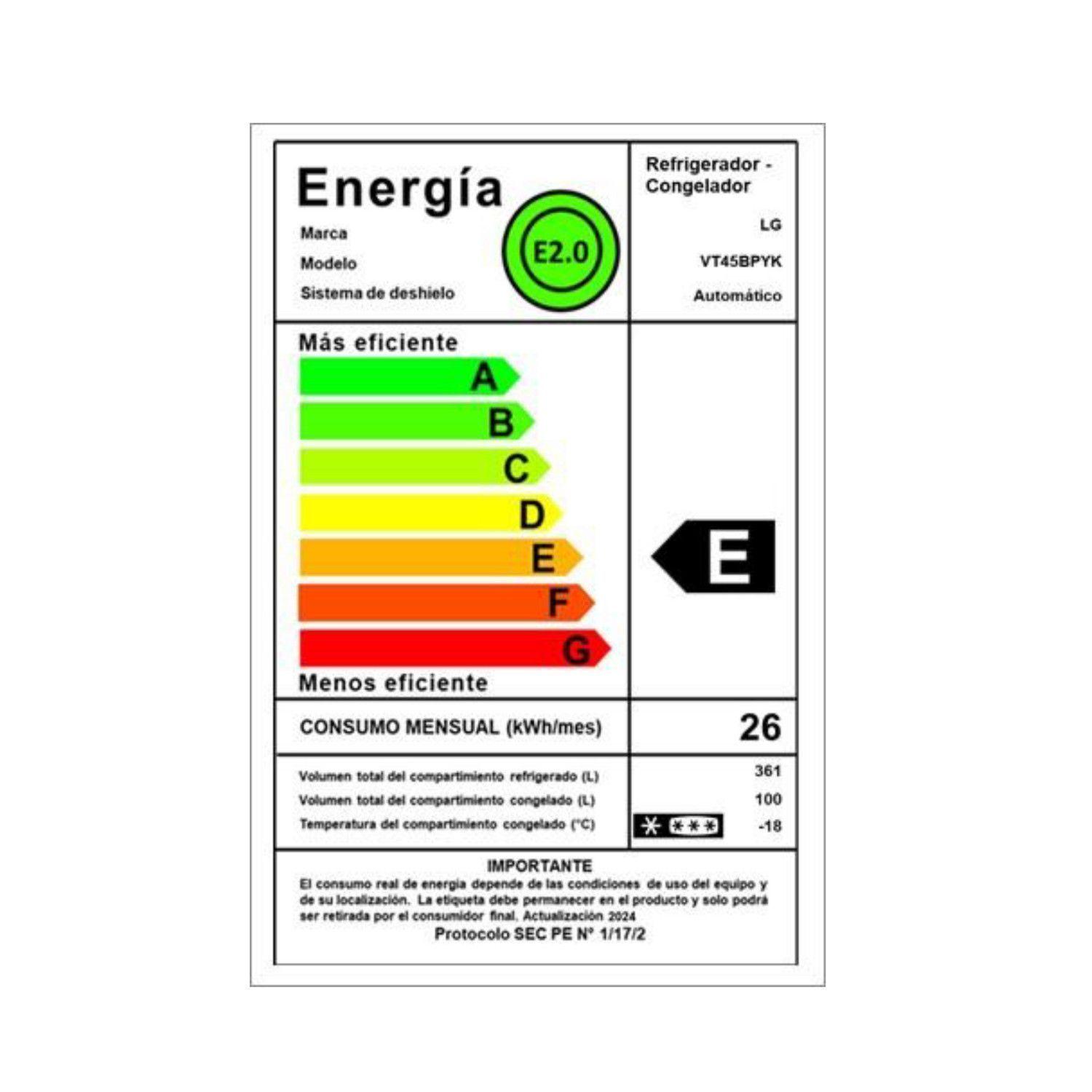 Refrigerador Top Freezer LG 461 Litros con Motor Smart Inverter VT45BPYK-6