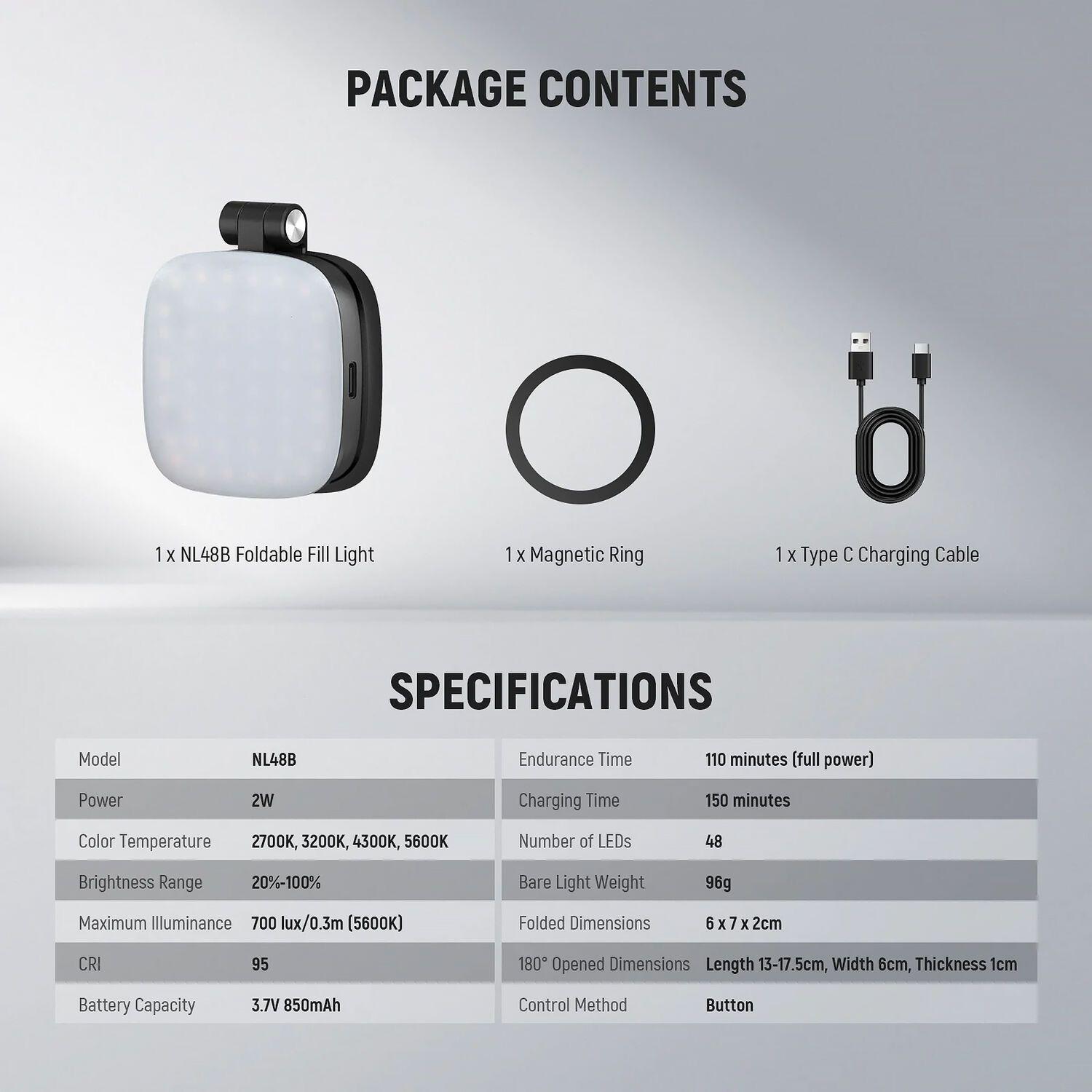 Luz Magnética Neewer Basics NL48B para Selfies Negro-7