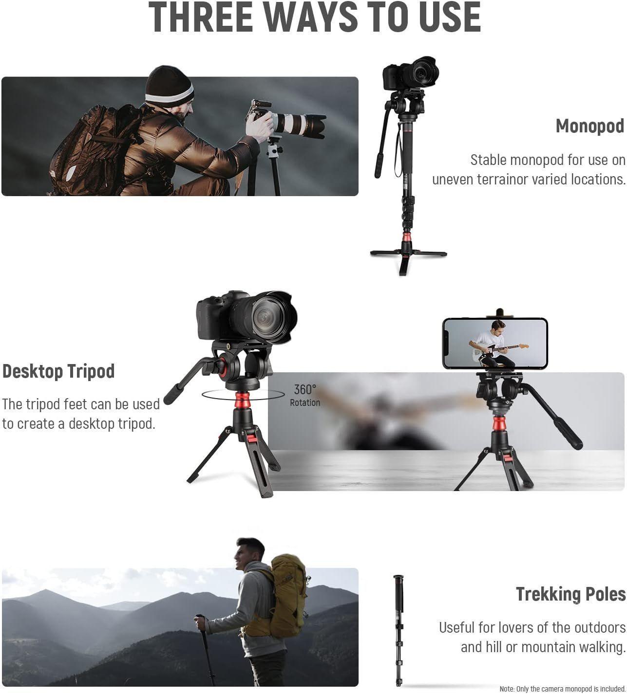 Monopié Neewer GM76 Profesional 179 cm con Cabezal Fluido-3