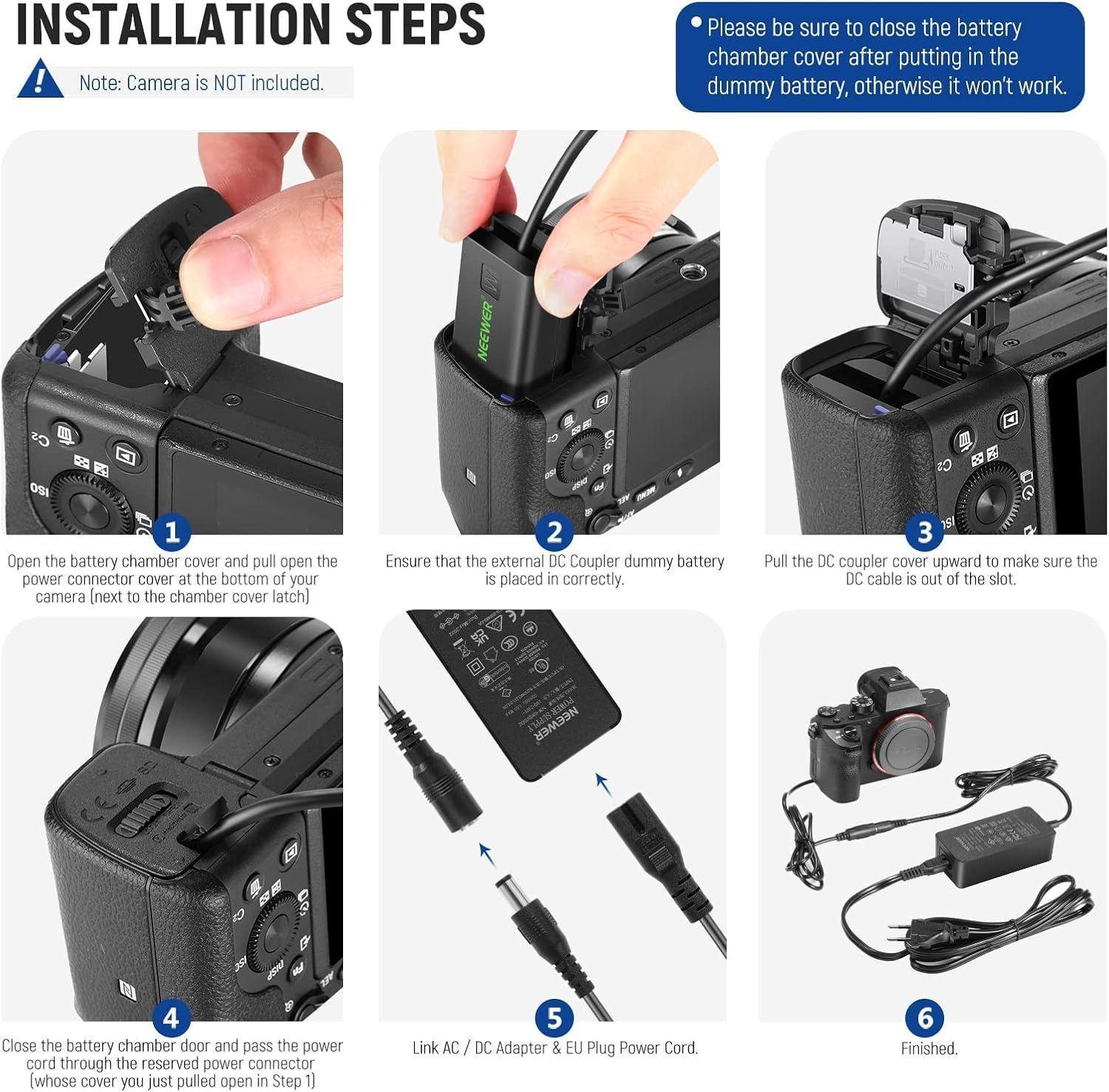 Adaptador Neewer AC-PW20 con Acoplador CC para Sony-6