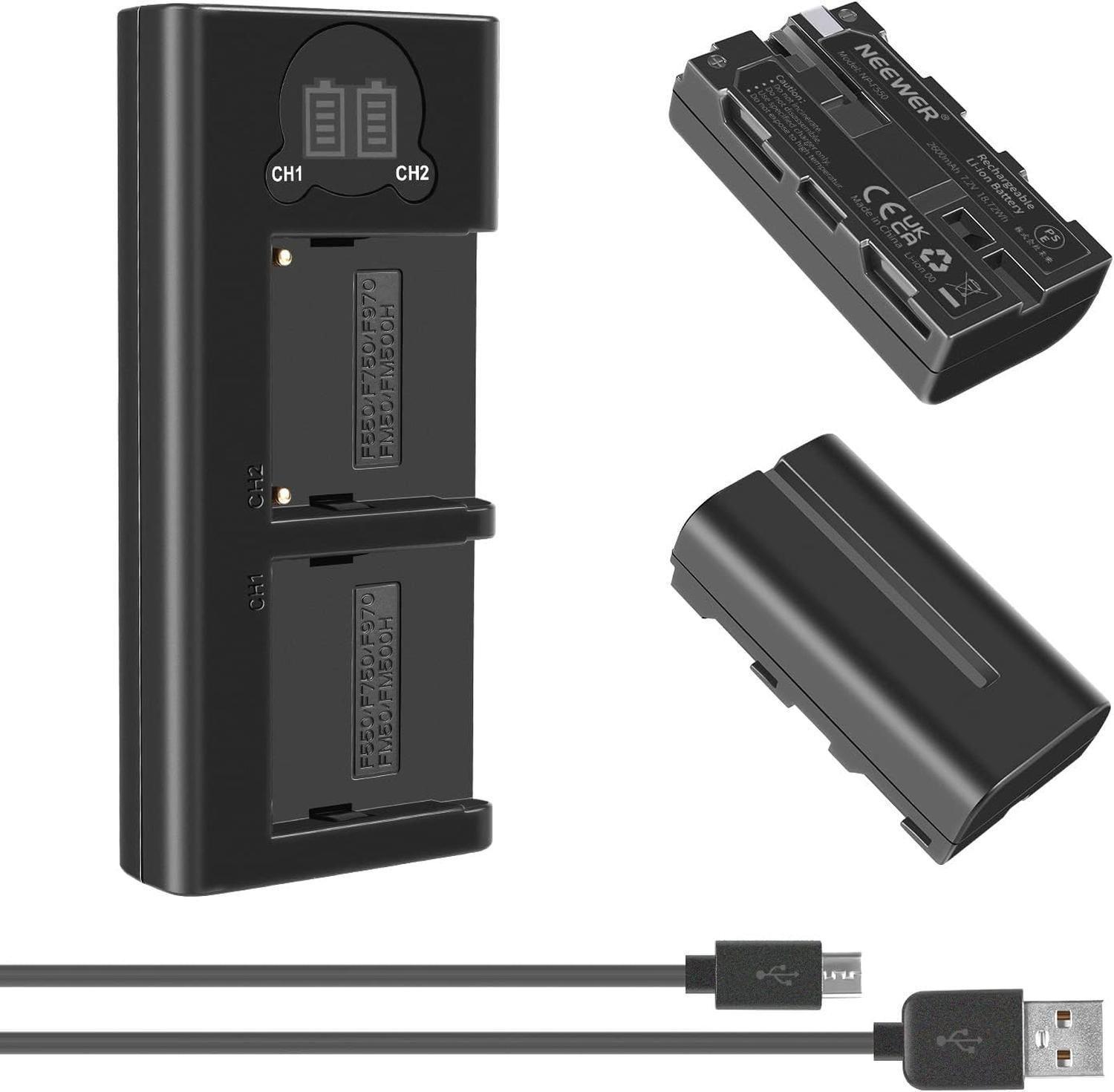 Kit 2 Baterías Neewer NP-F550 2600mAh con Cargador USB Dual-2
