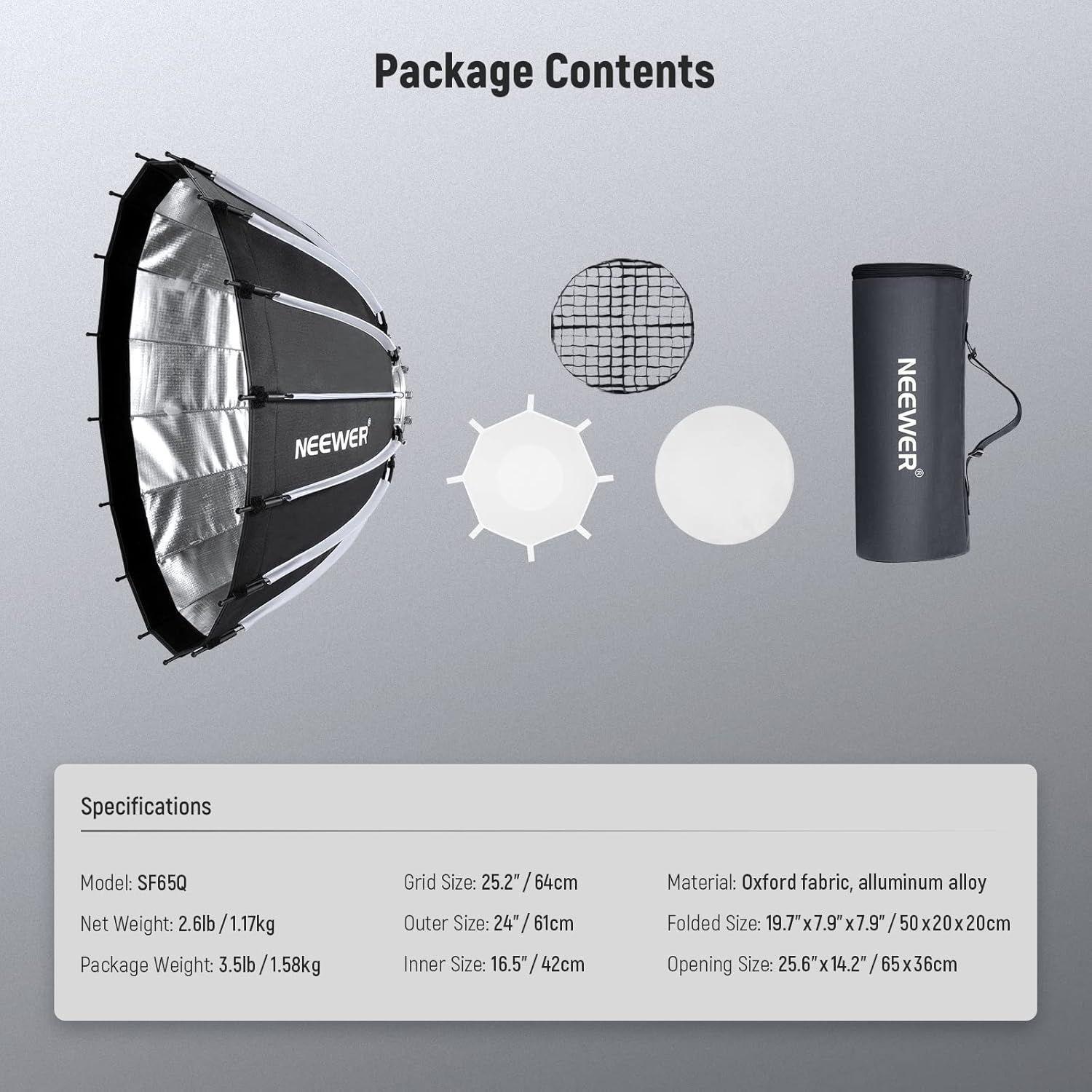 Softbox Parabólico Neewer 65cm Liberación Rápida con Grid-2
