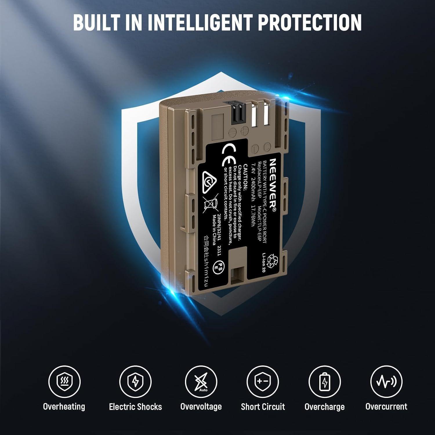 Batería Neewer LP-E6P 2400mAh con Puerto Tipo C-4