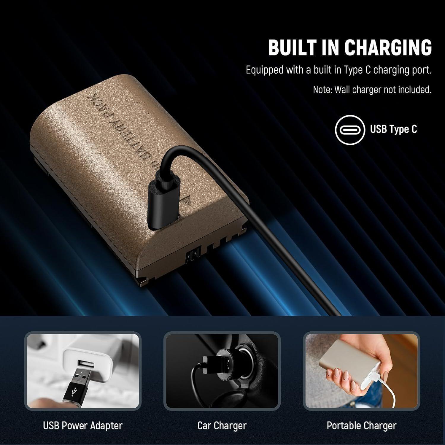 Batería Neewer LP-E6P 2400mAh con Puerto Tipo C-5