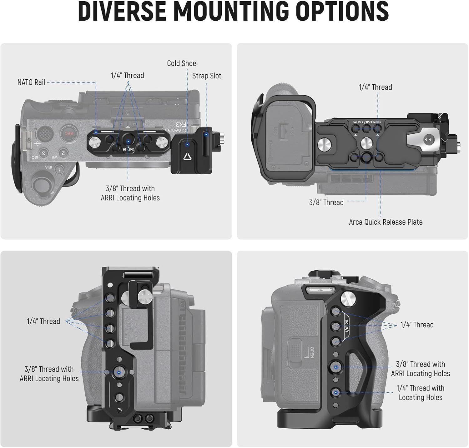 Jaula para Camara Neewer FX3/FX30 con Abrazadera Cable HDMI-8